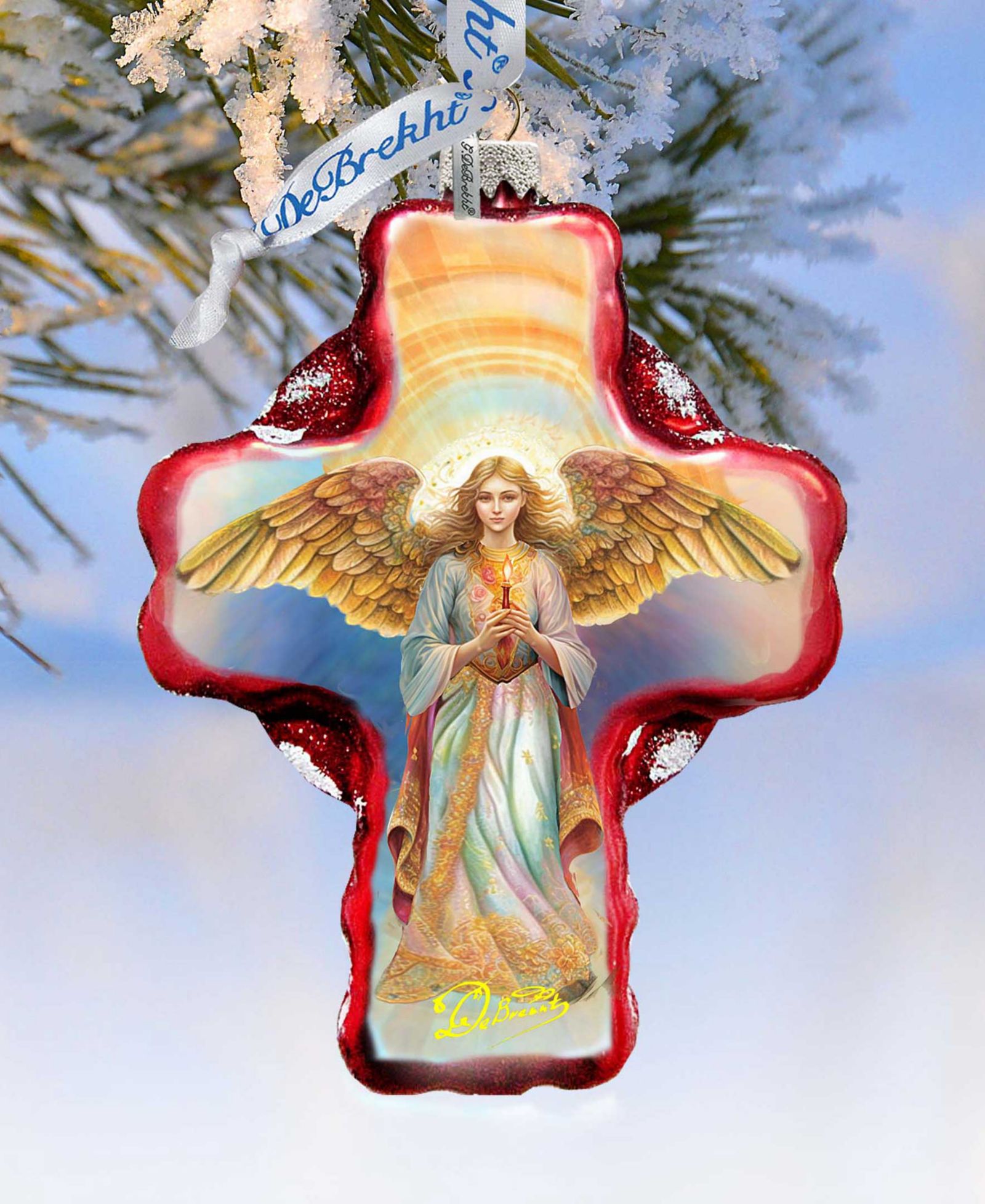 Designocracy Рождественское стеклянное украшение Angel Descending from Heaven Cross G. DeBrekht
