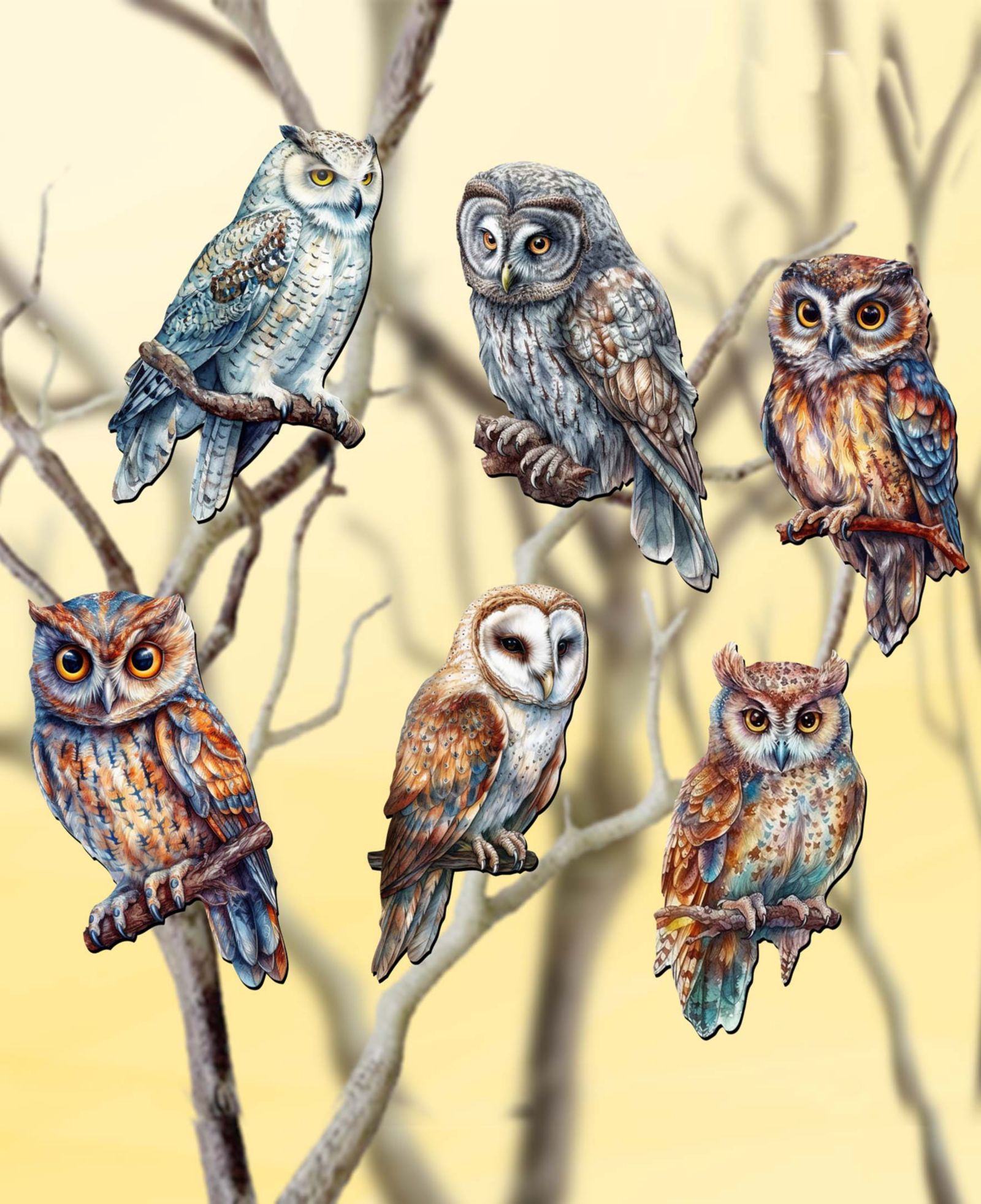 Набор елочных украшений Designocracy Holiday Wooden Clip-On Night Owls 6 шт. G. DeBrekht