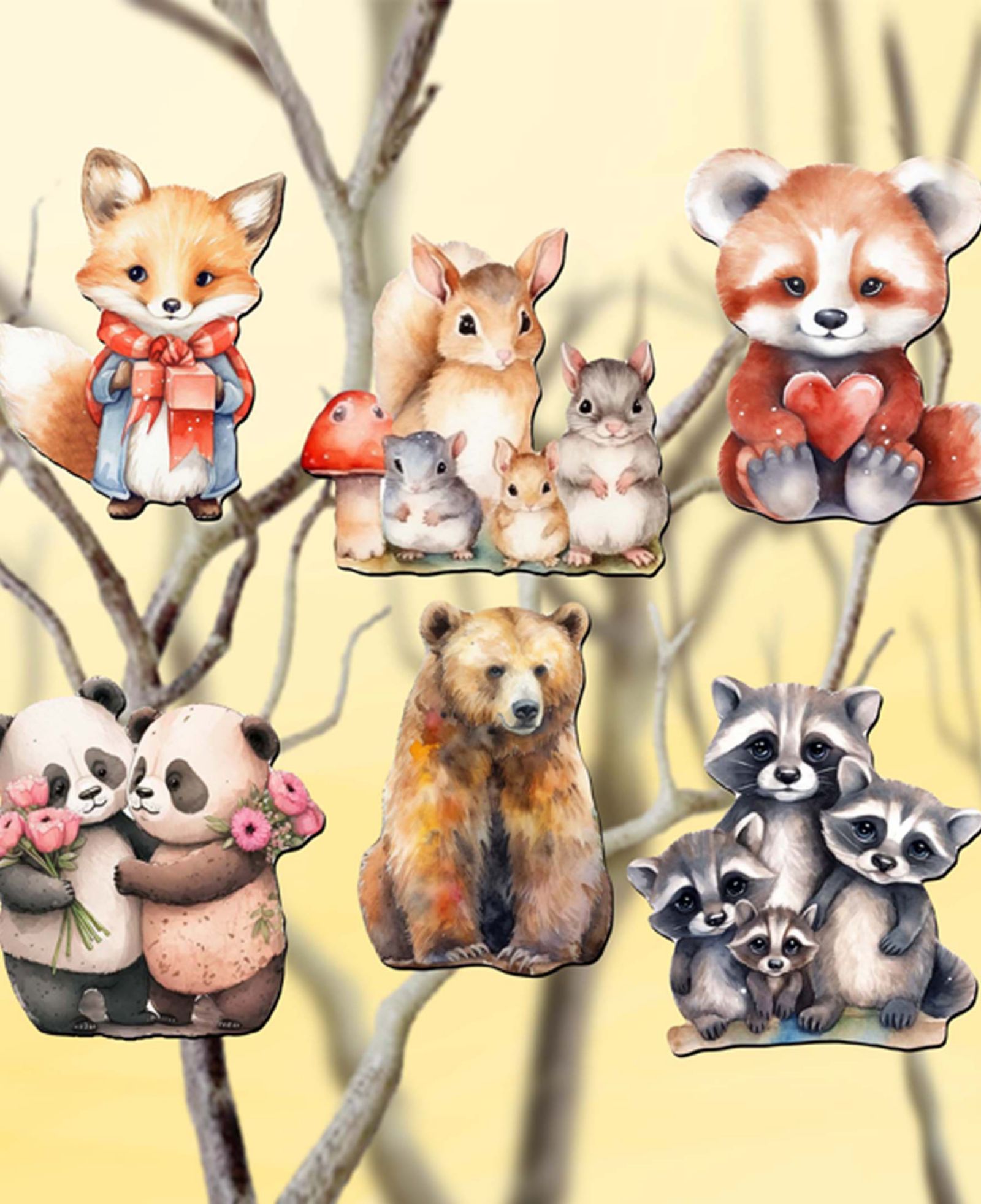 Набор из 6 деревянных рождественских украшений Designocracy Forest Animals