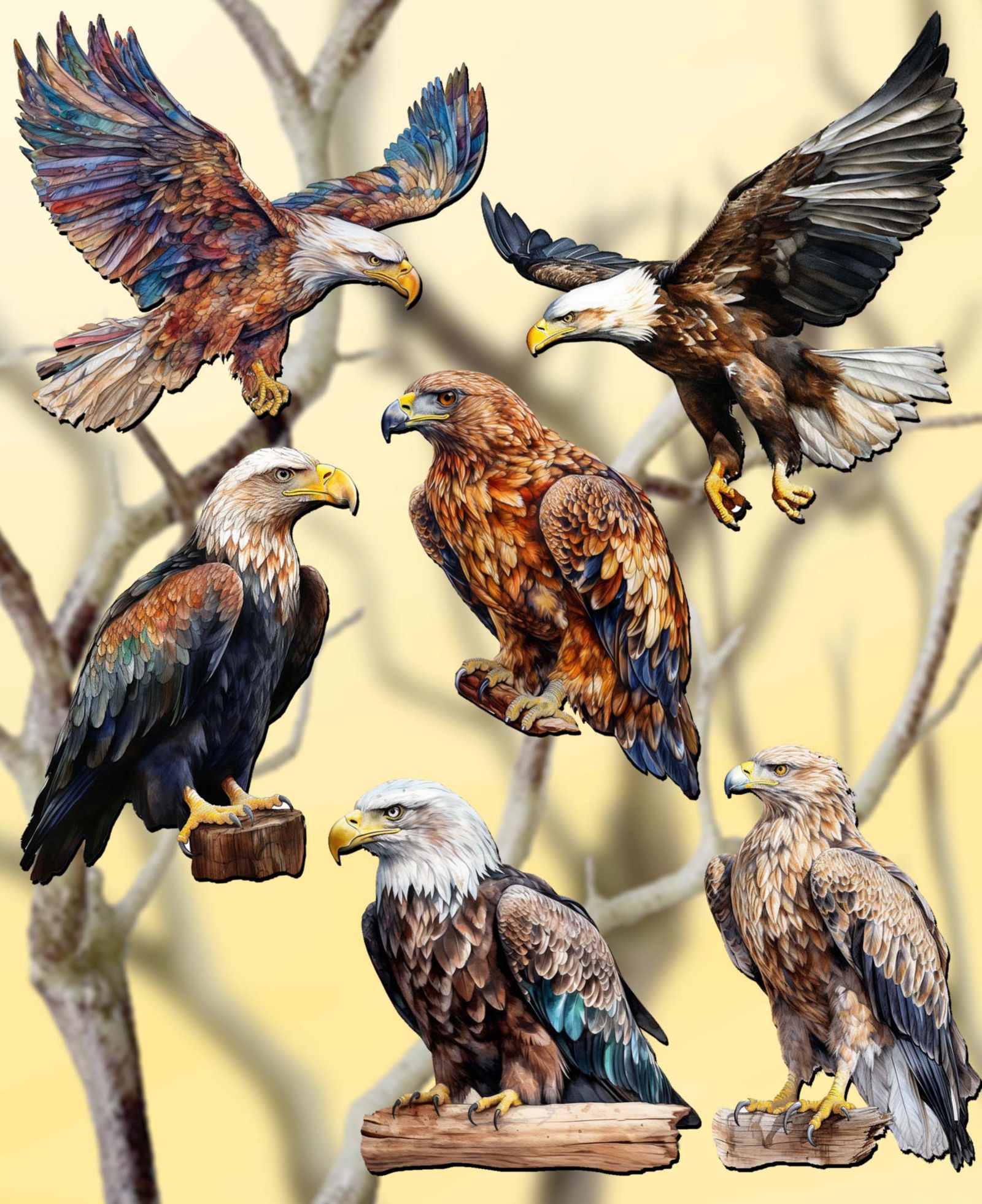 Декоративные елочные украшения Designocracy Holiday Wooden Clip-On Eagle's Flight Set of 6 G. DeBrekht
