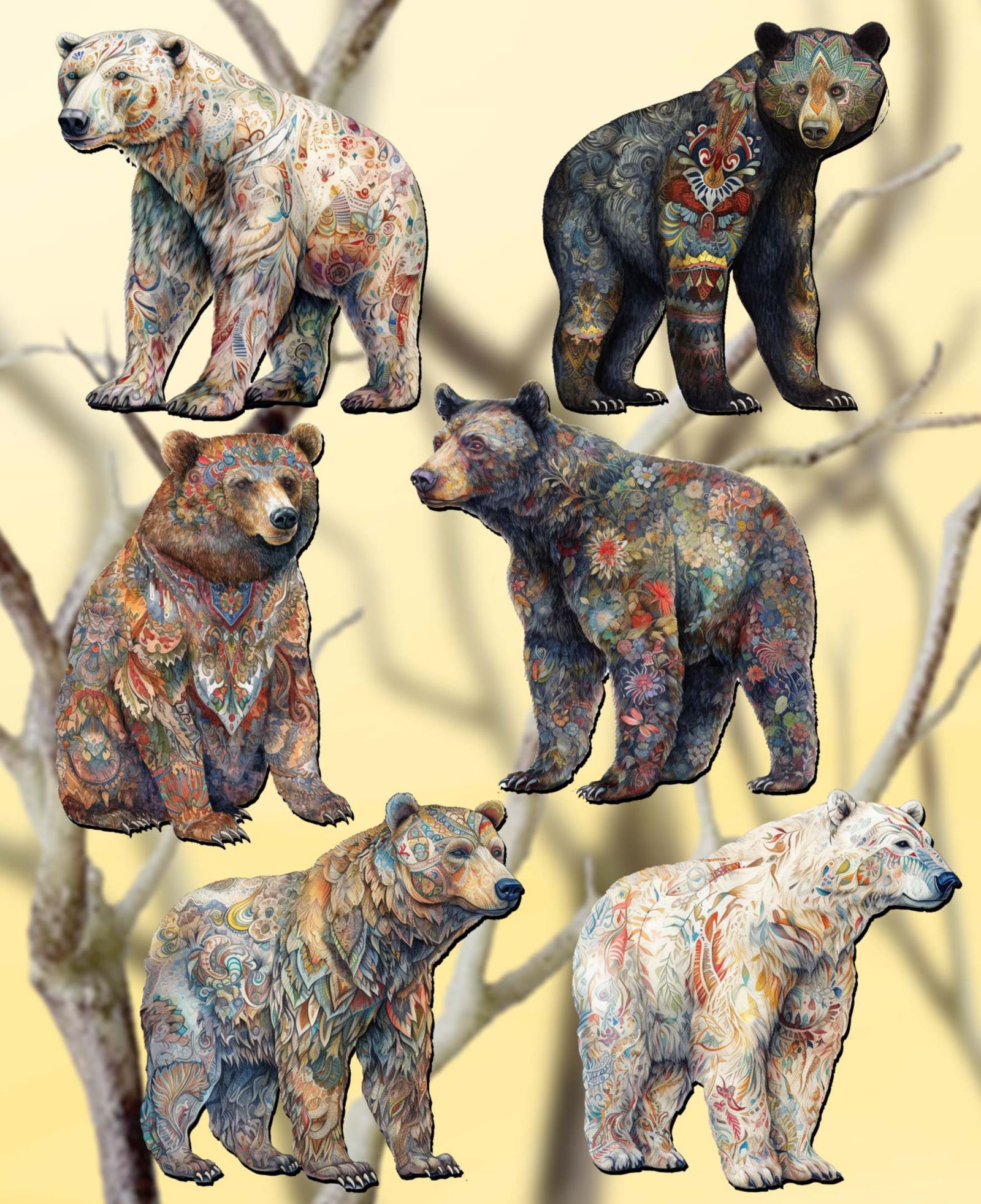 Набор из 6 деревянных елочных украшений Designocracy Bear Parade G. DeBrekht