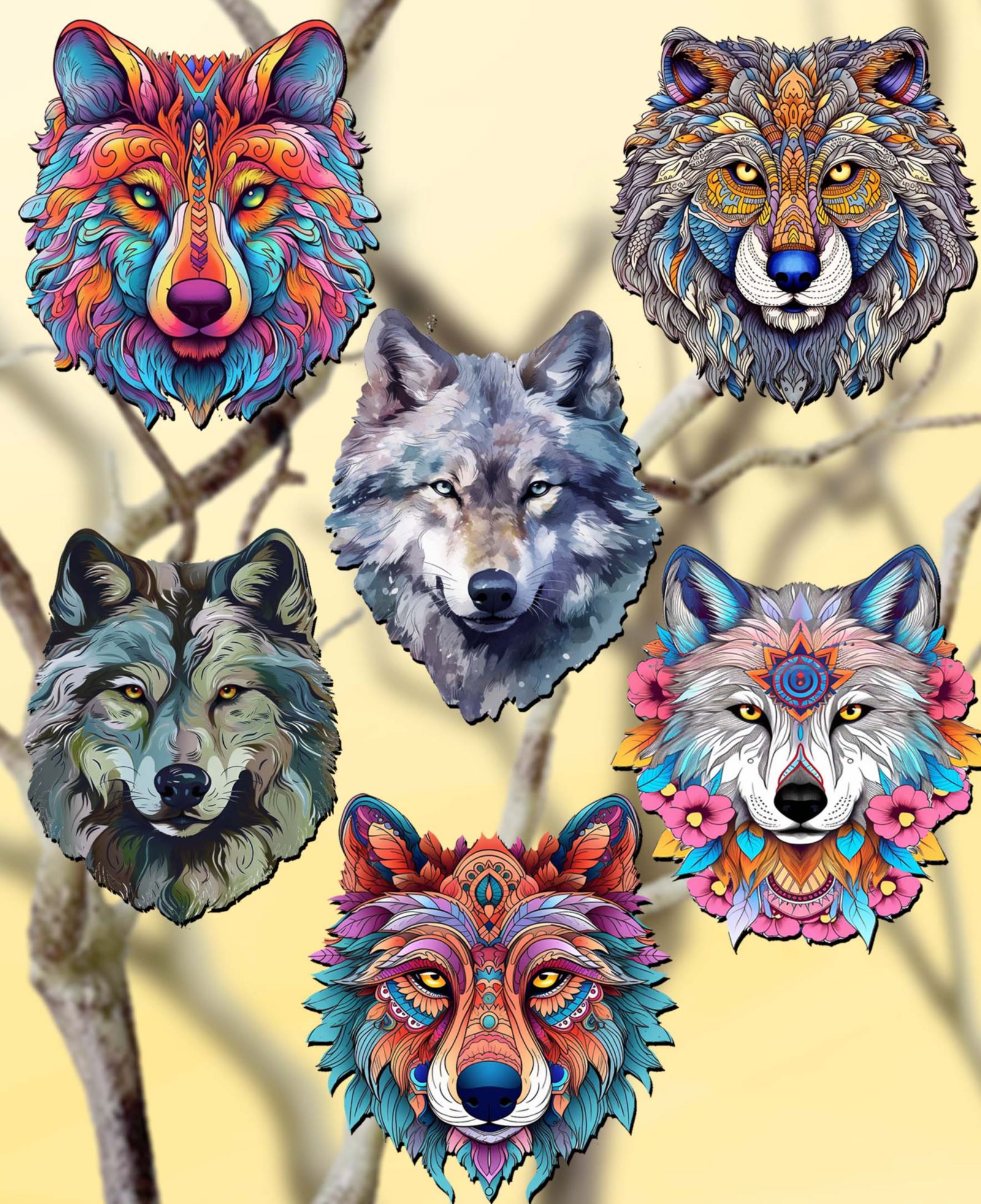 Набор деревянных елочных украшений Designocracy Holiday Enigmatic Wolves, 6 шт.