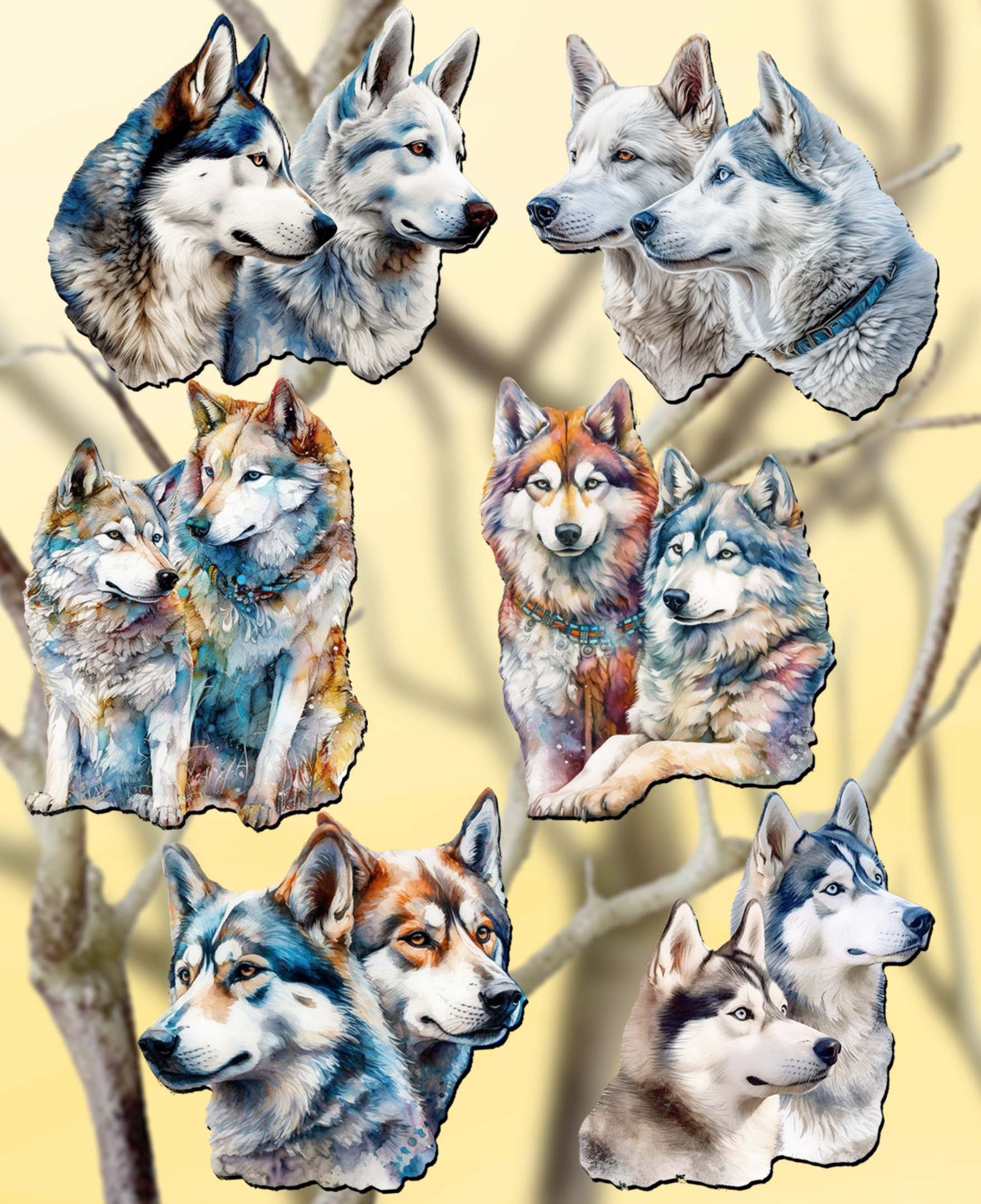 Набор деревянных елочных украшений Designocracy Holiday Graceful Huskies, 6 шт. G. DeBrekht