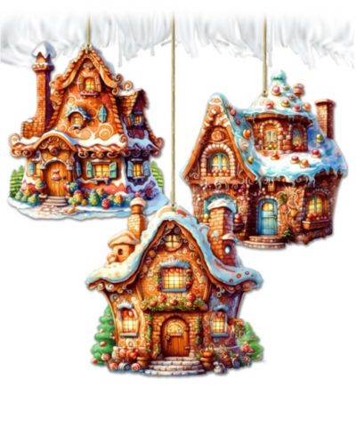 Designocracy Fairy Tale Houses рождественские деревянные украшения, набор из 3 шт. G. DeBrekht