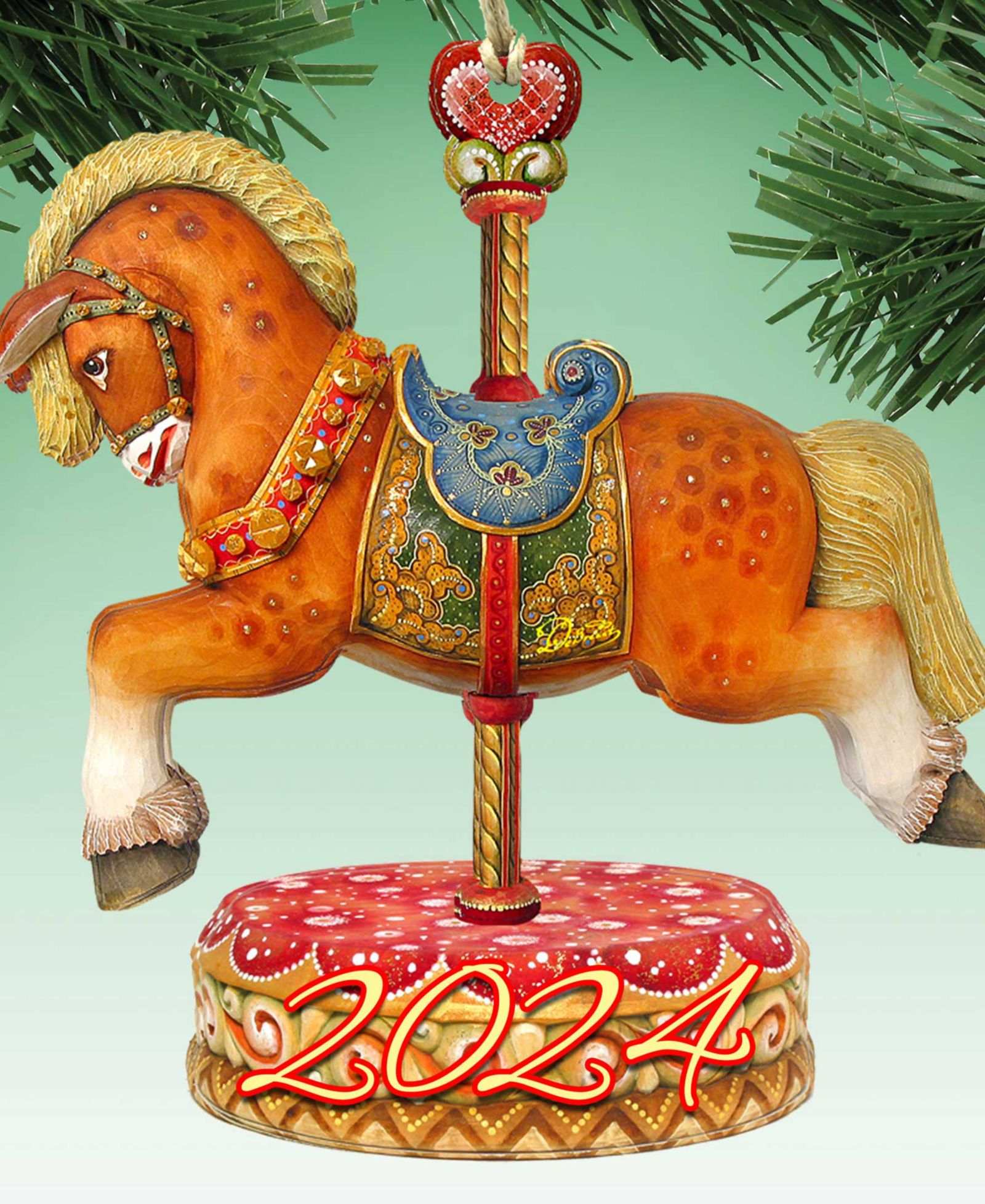 Designocracy Деревянные елочные украшения G. DeBrekht 2024 Dated Carousel Horse