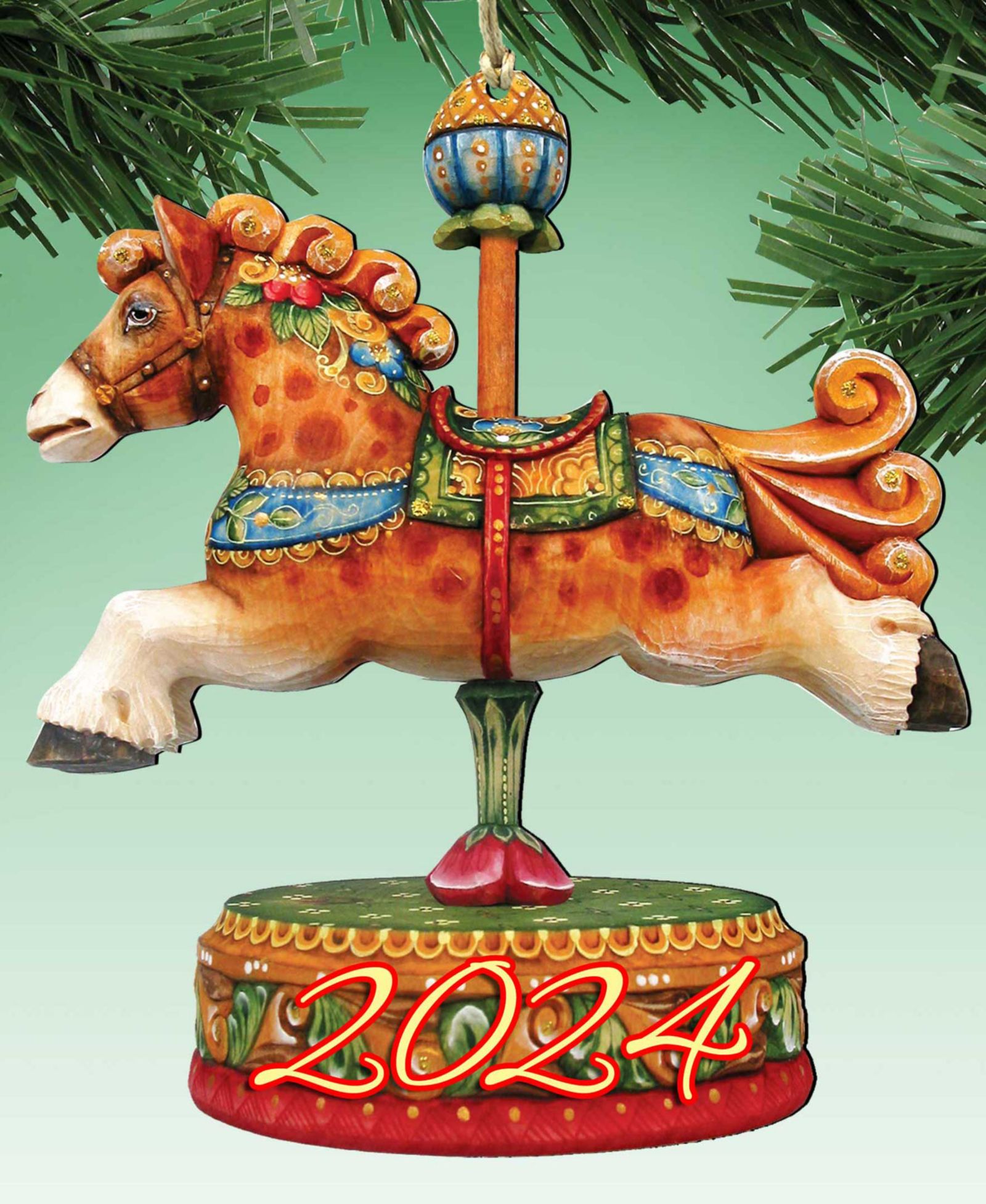 Рождественские деревянные украшения Designocracy 2024 Dated Carousel Horse Set of 2