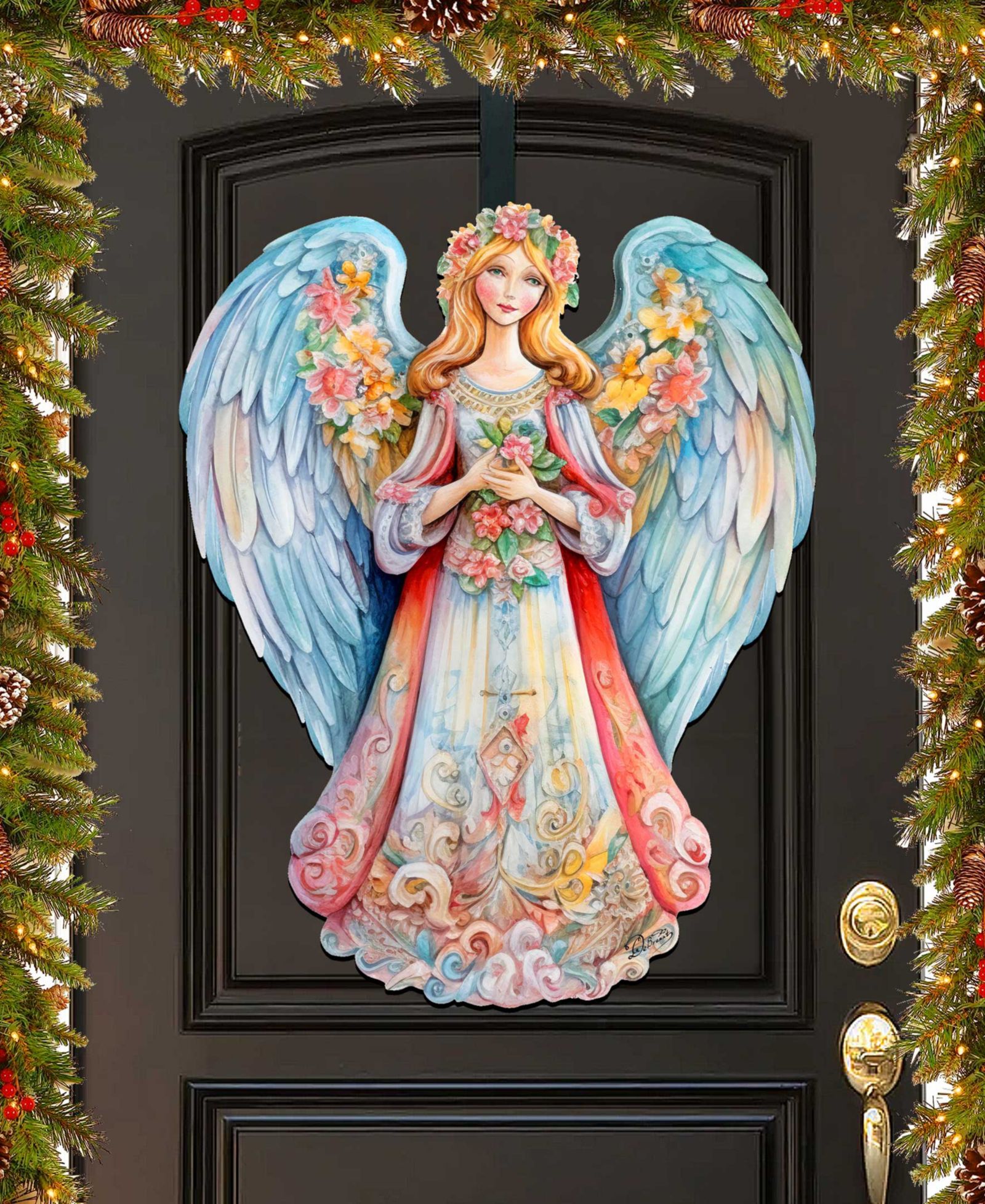 Designocracy рождественский деревянный декор для двери Floral Angel G. DeBrekht