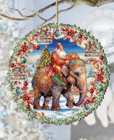 Designocracy рождественское деревянное украшение Santa on Elephant Wreath