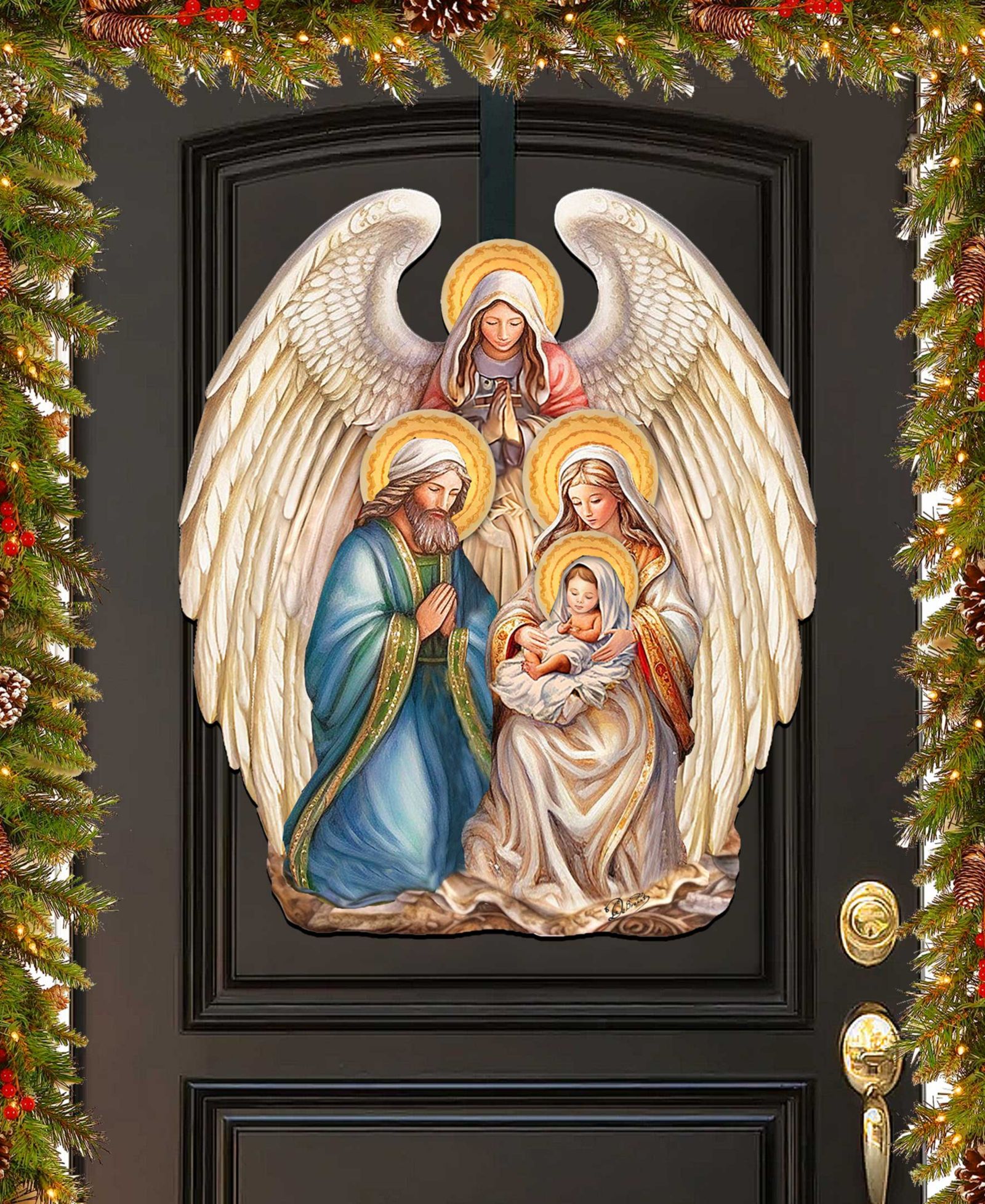 Рождественский деревянный декор для двери Designocracy Nativity with Angel G. DeBrekht