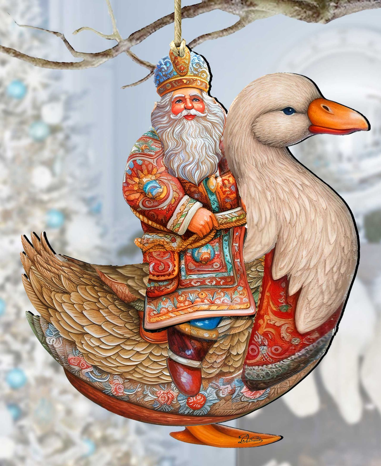 Рождественское деревянное украшение Designocracy Charming Santa on Goose