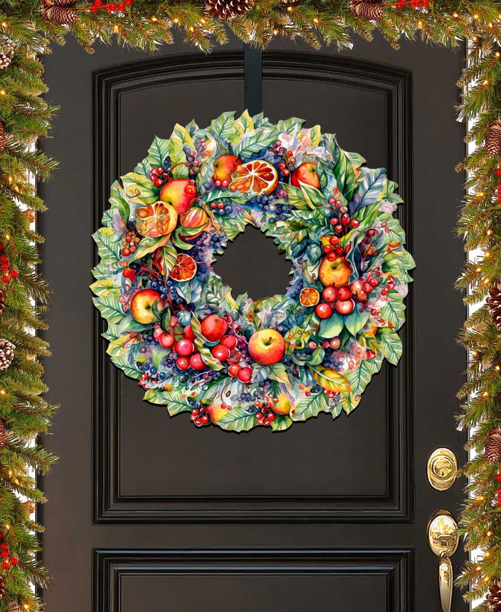 Декор для двери Designocracy Holiday Wooden Wall Decor Summer Harvest Fruit Wreath
