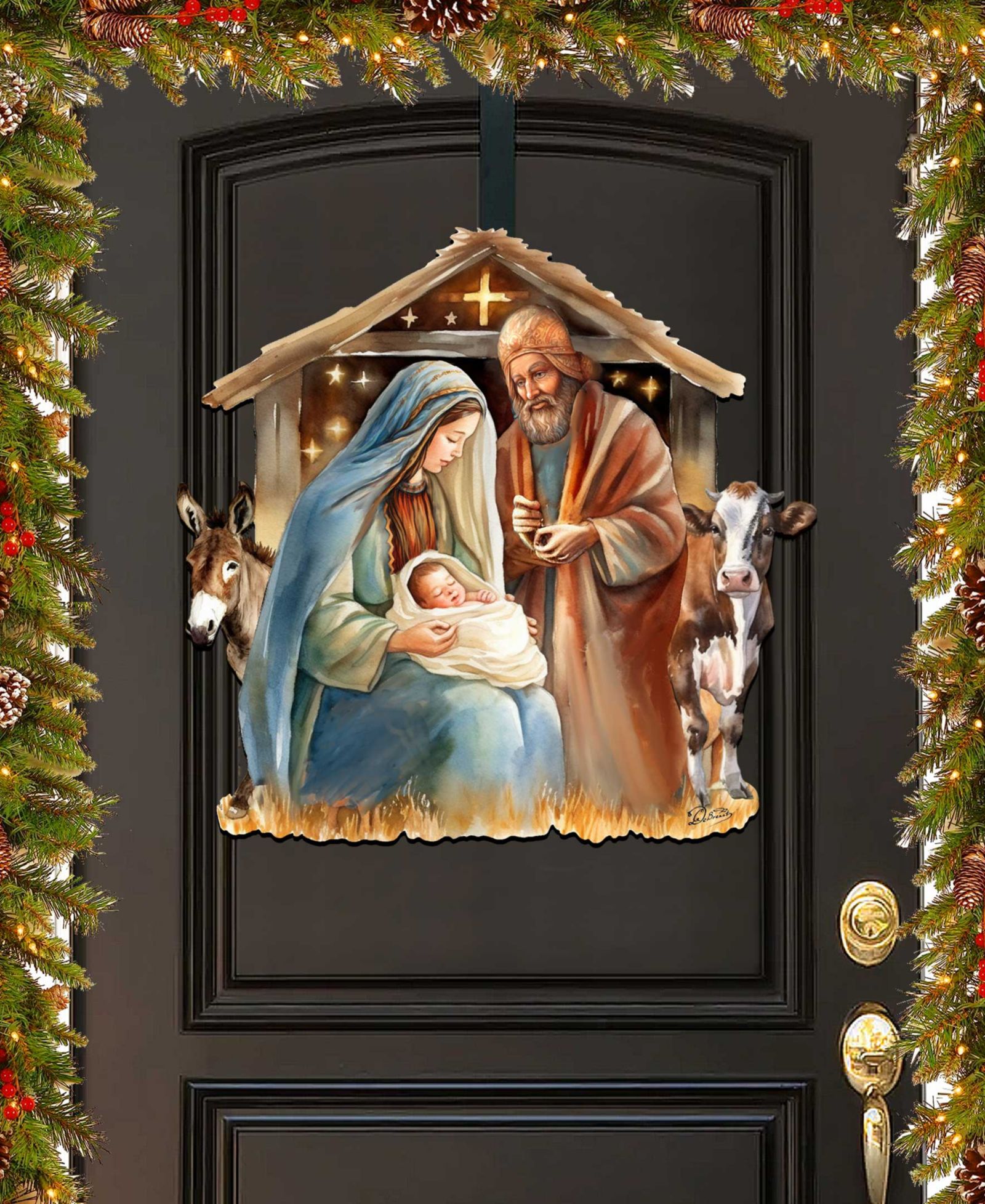 Designocracy деревянный декор для двери на Рождество Born Under Bright Star Nativity