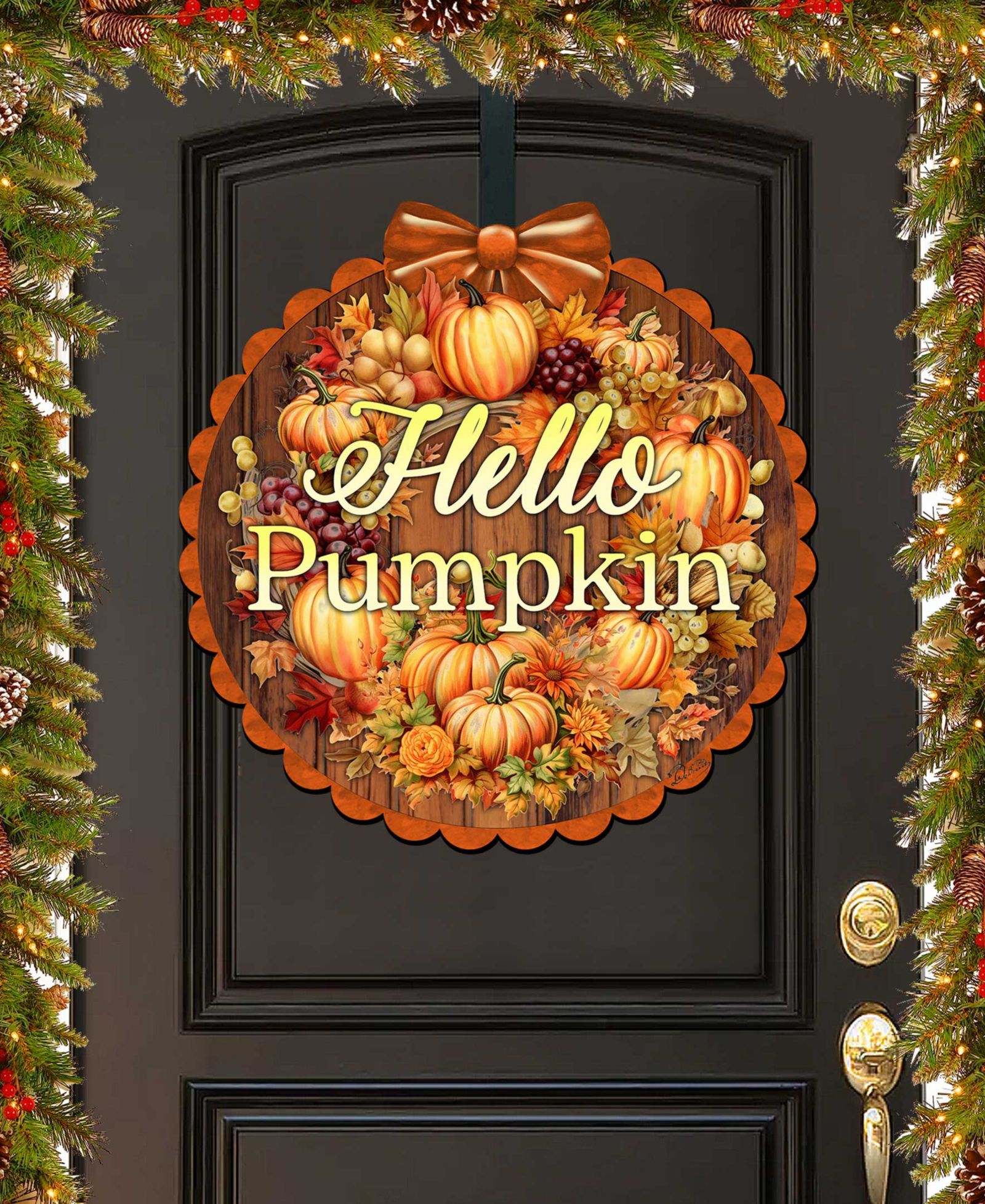 Деревянный праздничный декор для двери Designocracy Welcome Sign Hello Pumpkin G. DeBrekht