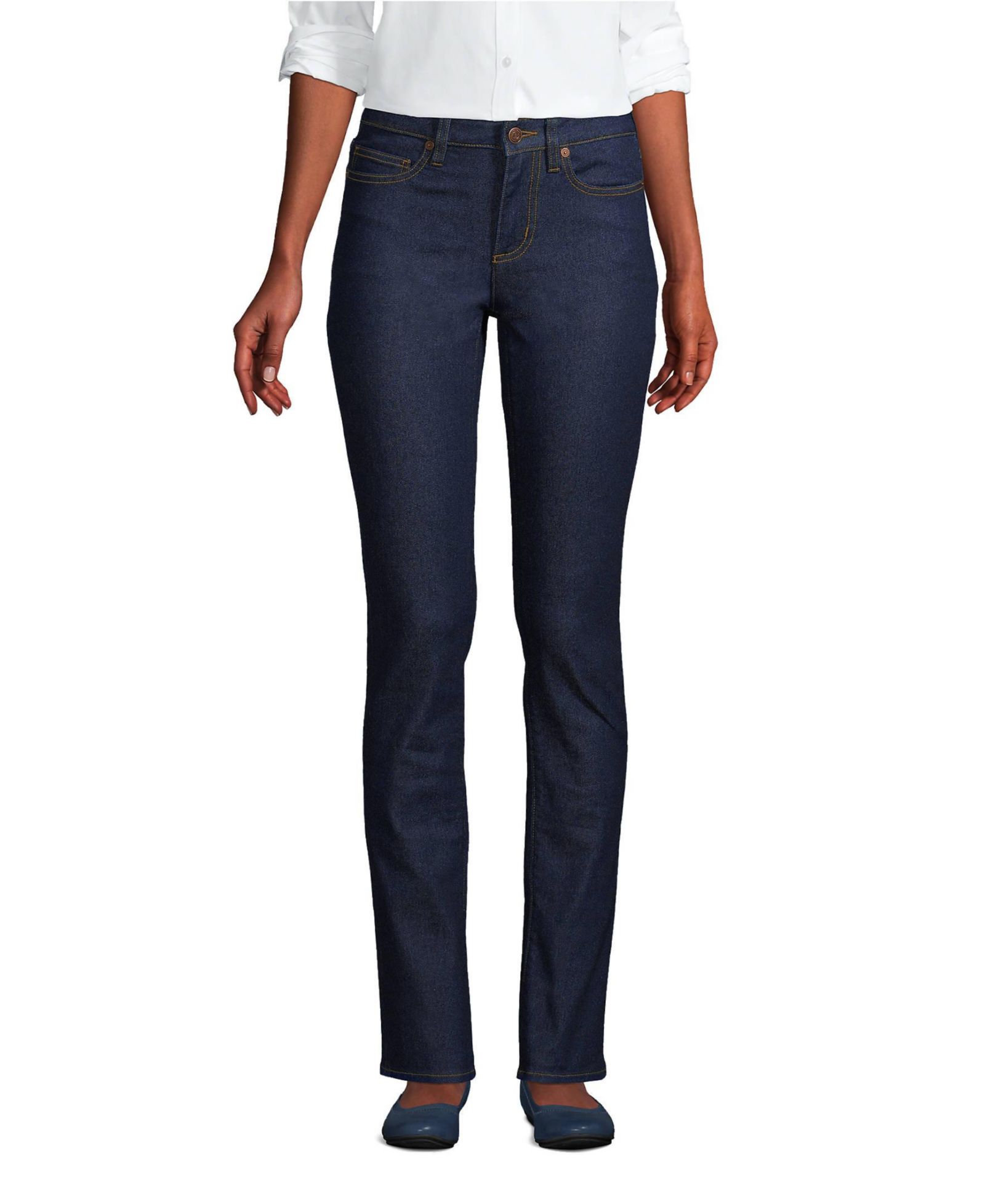 Lands' End Petite Джинсы Recover Mid Rise Straight Leg Blue