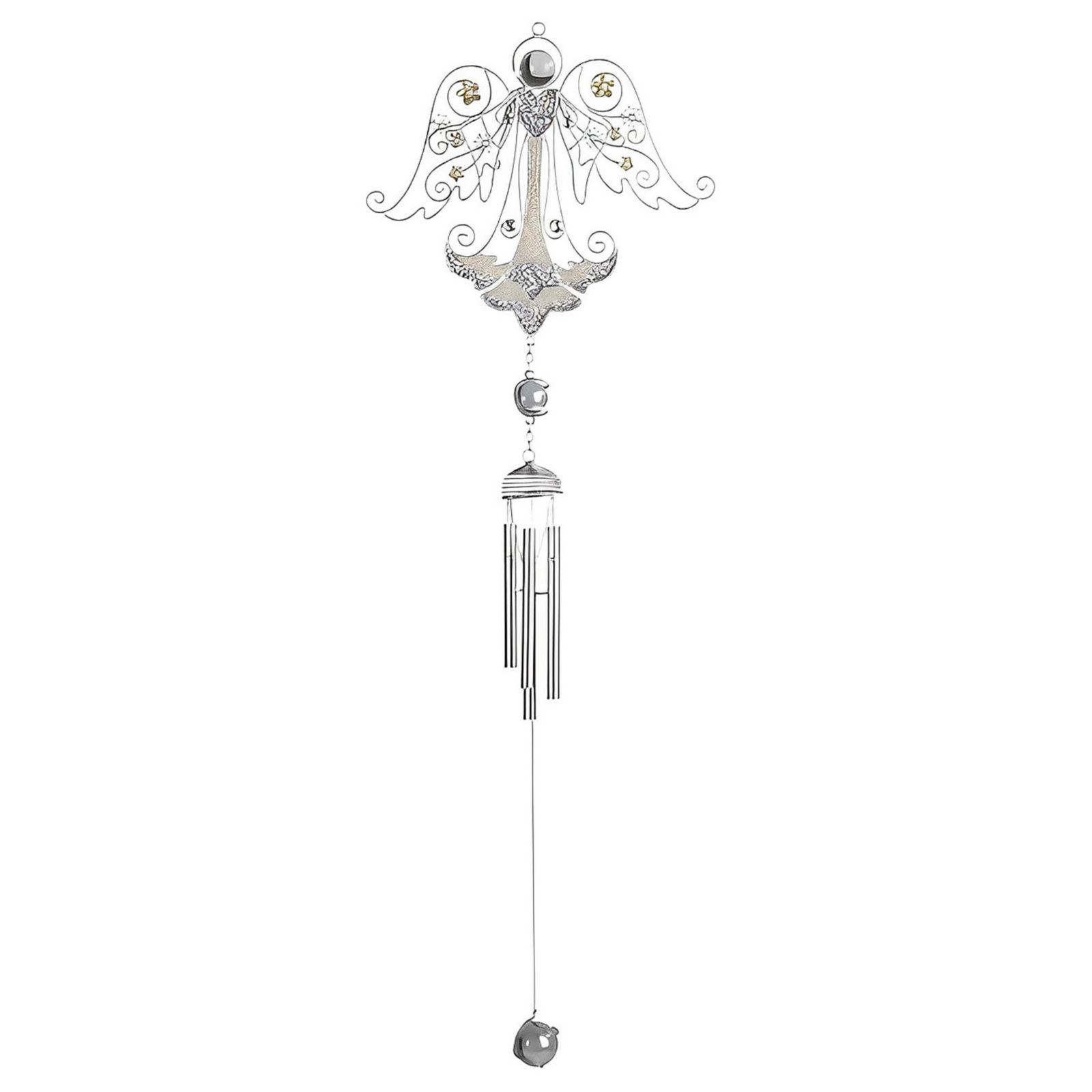 FC Design 23" Long Silver Angel Copper and Gem Wind Chime Home Decor Perfect Gift for House Warming, Holidays and Birthdays