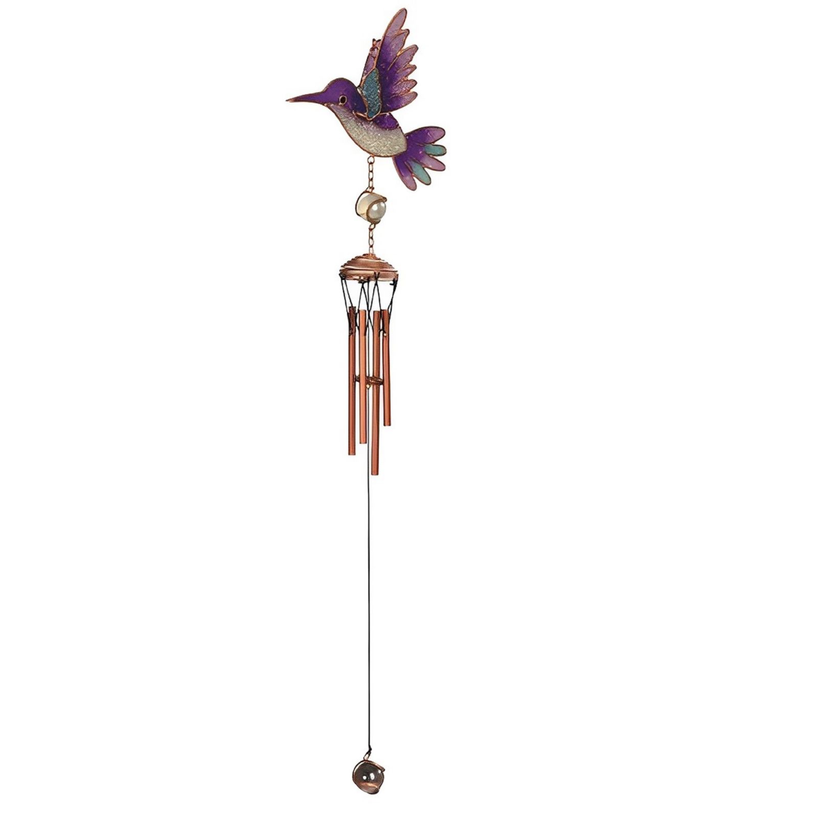 FC Design 24" Long Blue and Purple Hummingbird Copper and Gem Wind Chime Home Decor Perfect Gift for House Warming, Holidays and Birthdays