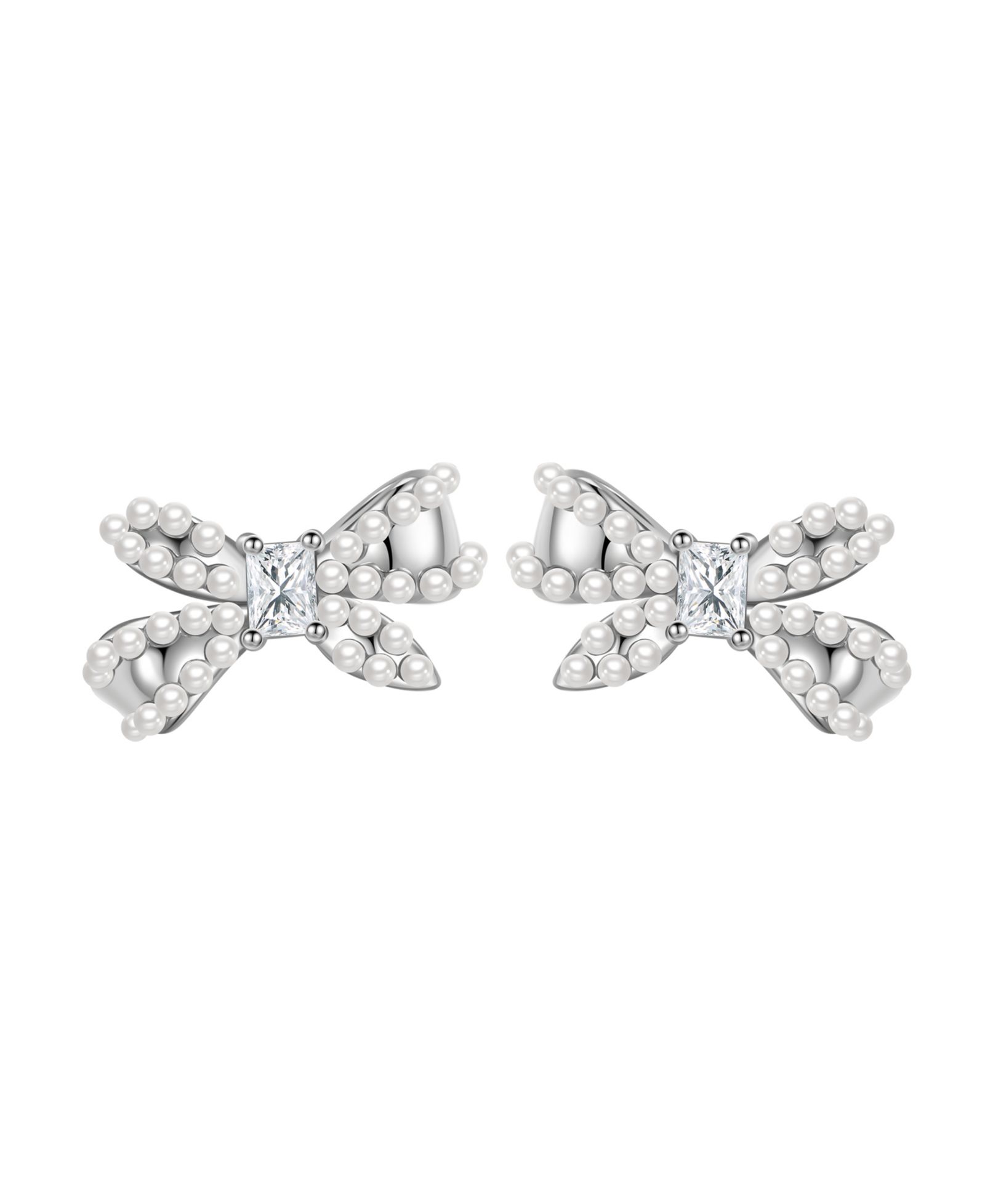 Macy's Imitation Pearl and Cubic Zirconia Bow Stud Earrings