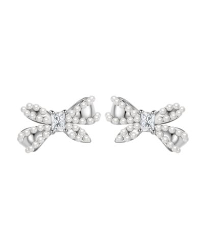 Macy's Imitation Pearl and Cubic Zirconia Bow Stud Earrings
