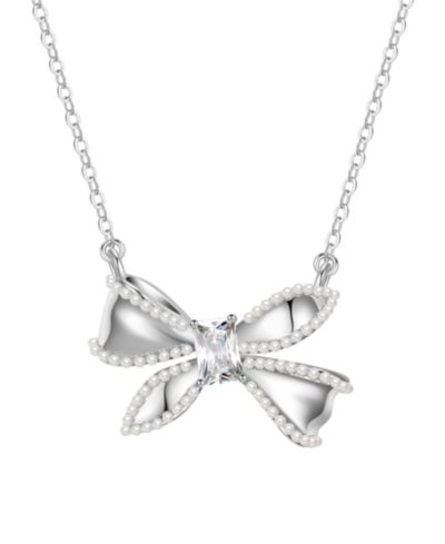 Macy's Imitation Pearl and Cubic Zirconia Bow Pendant Necklace