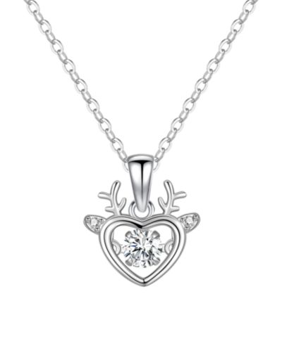 Macy's Cubic Zirconia Heart Reindeer Pendant Necklace