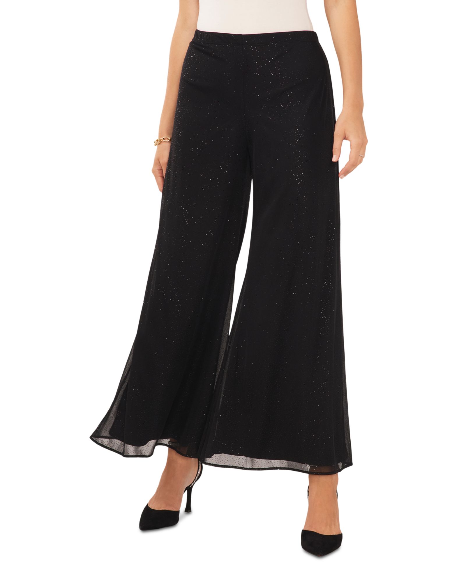 MSK Women's Glitter Pull-On Wide-Leg Pants