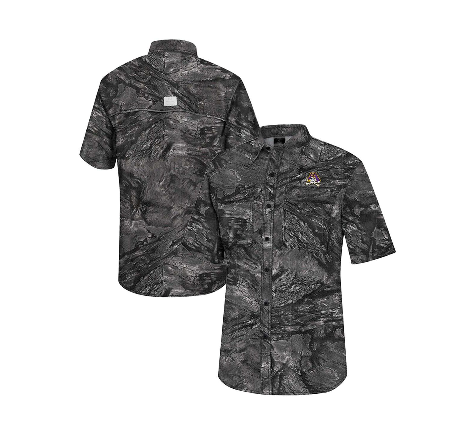 Men's Colosseum Charcoal ECU Pirates Realtree Aspect Charter Full-Button Fishing Shirt