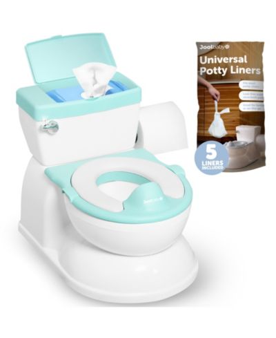 Real Feel 2-in-1 горшок с отсеком для салфеток, звуками смыва и одноразовыми вкладышами - Реалистичный унитаз - Легко чистить и собирать - Jool Baby (Aqua)