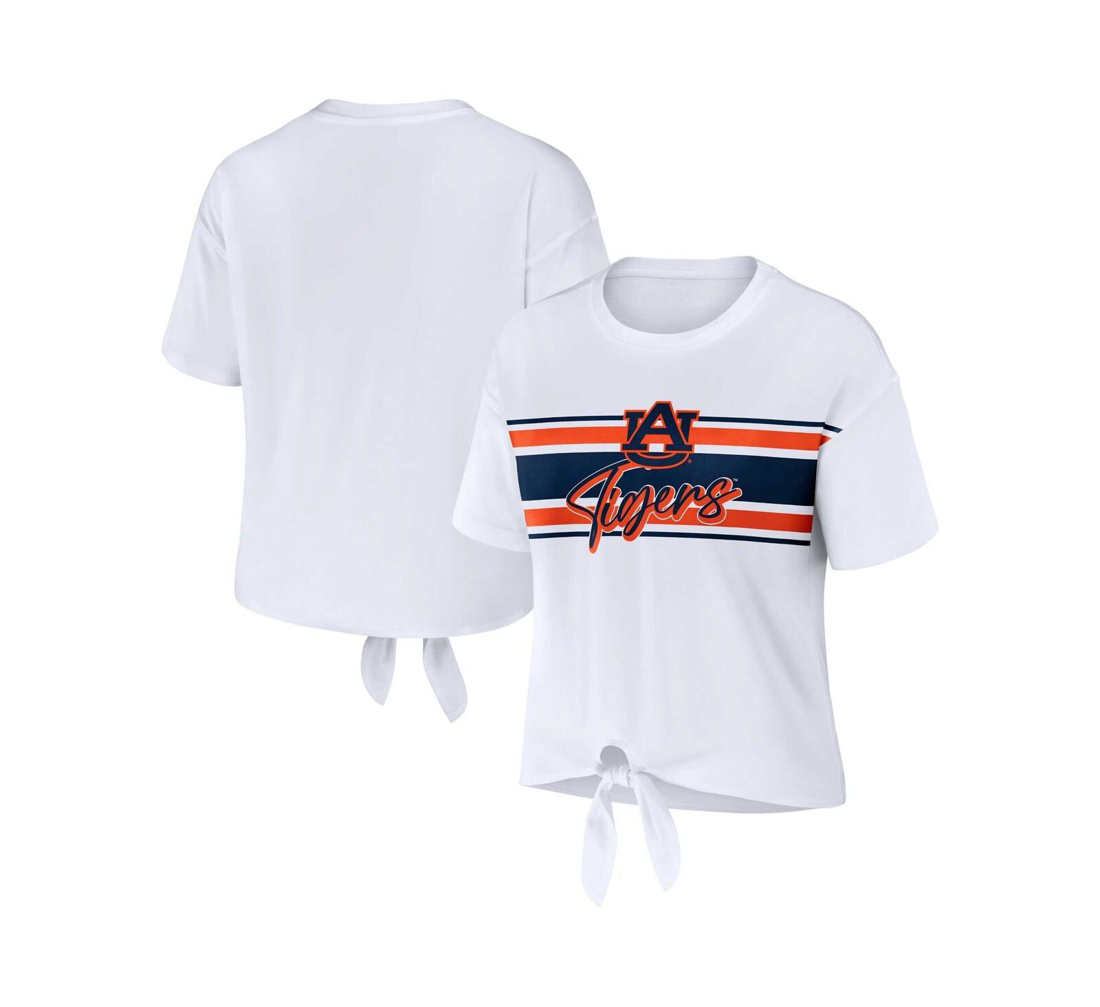 Женская укороченная футболка WEAR by Erin Andrews White Auburn Tigers Striped Front Knot Cropped