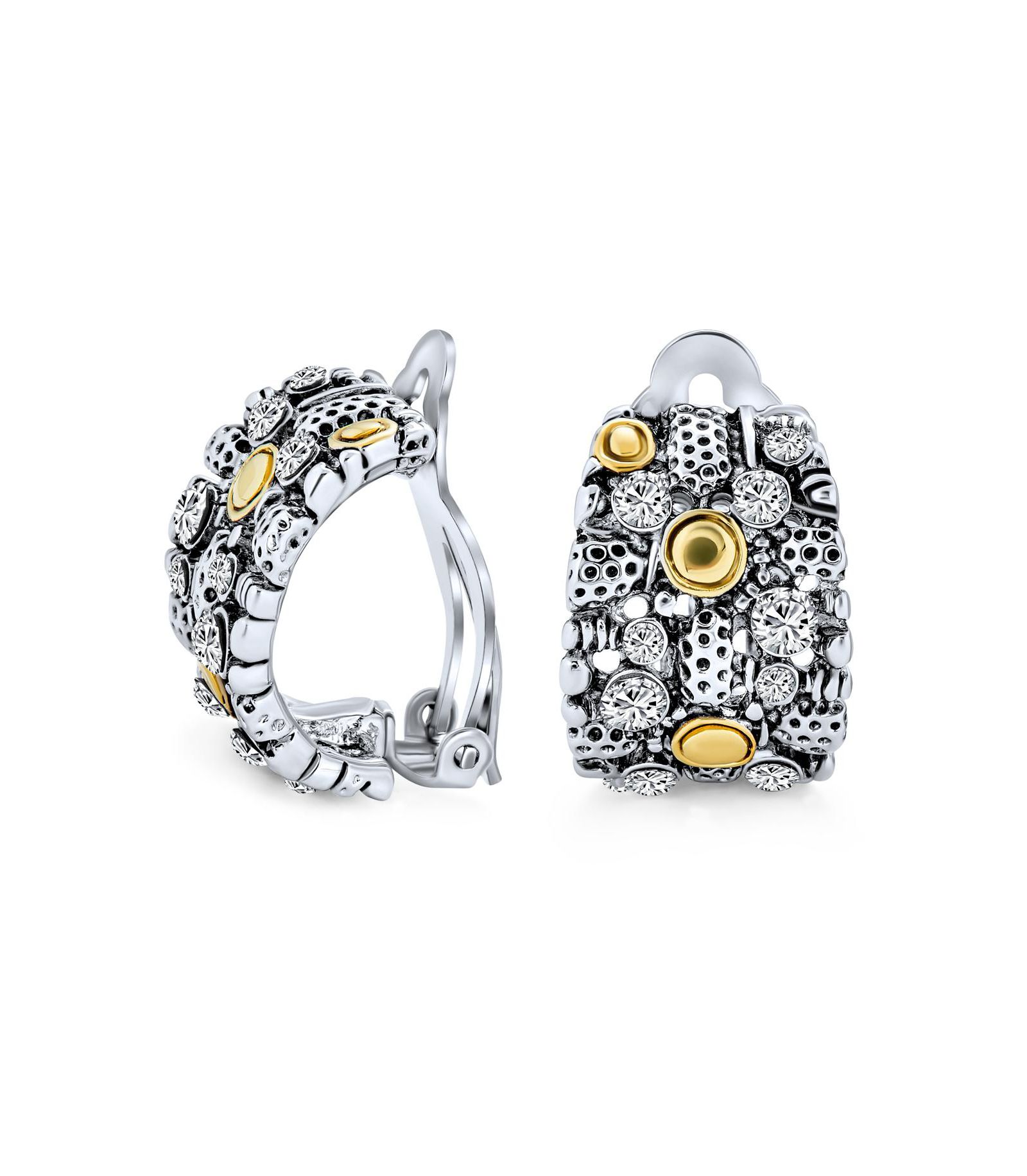 Bling Jewelry Серьги-клипсы Steampunk Two Tone с кристаллами