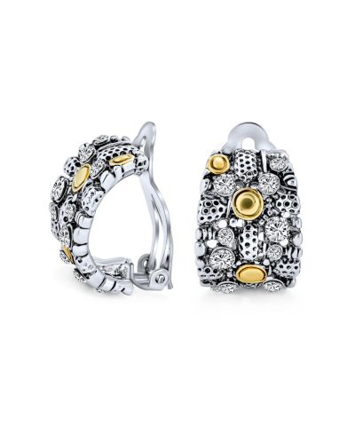 Bling Jewelry Серьги-клипсы Steampunk Two Tone с кристаллами