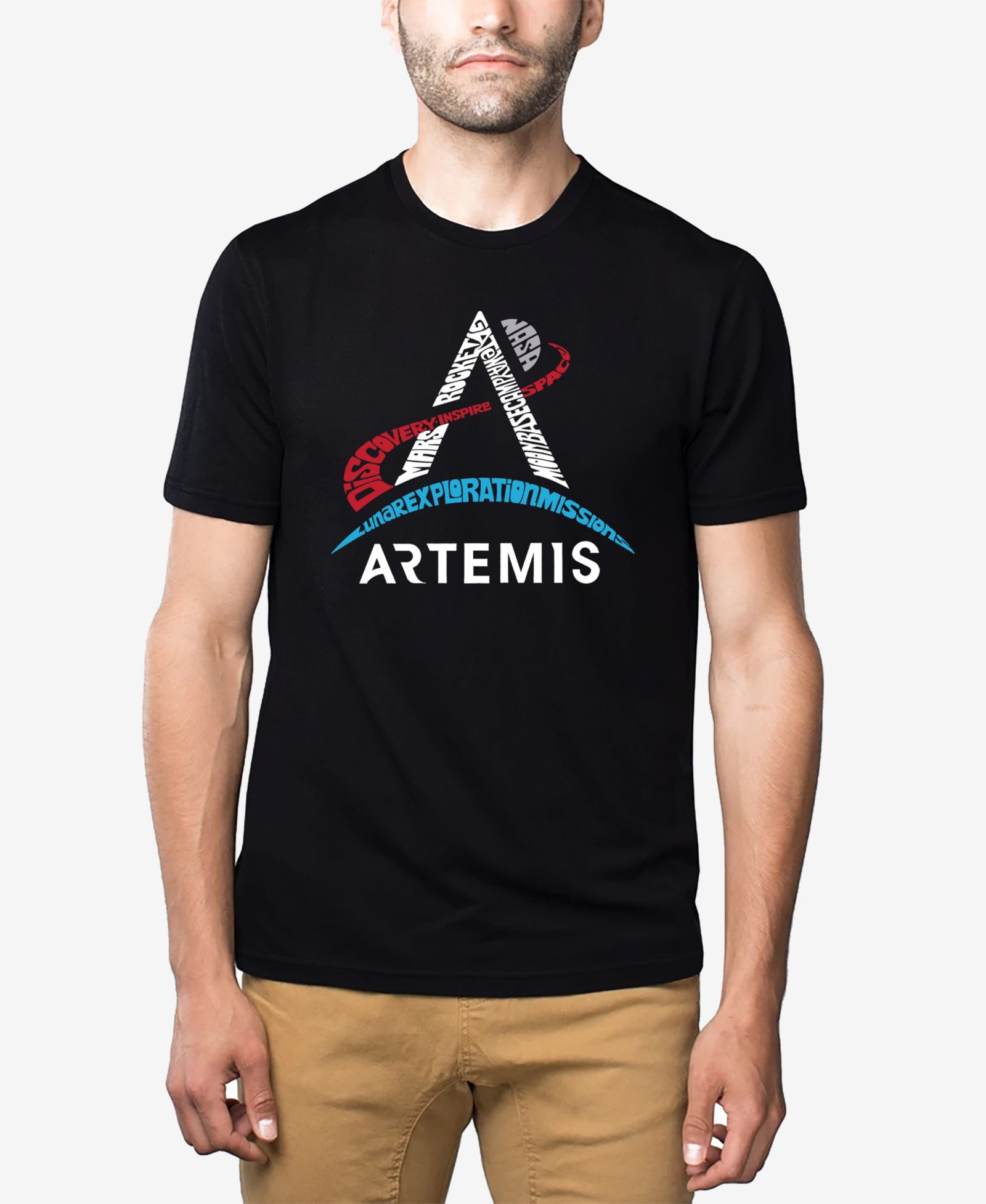 LA Pop Art Men's Cotton/Poly Blend Word Art T-shirt - NASA Artemis