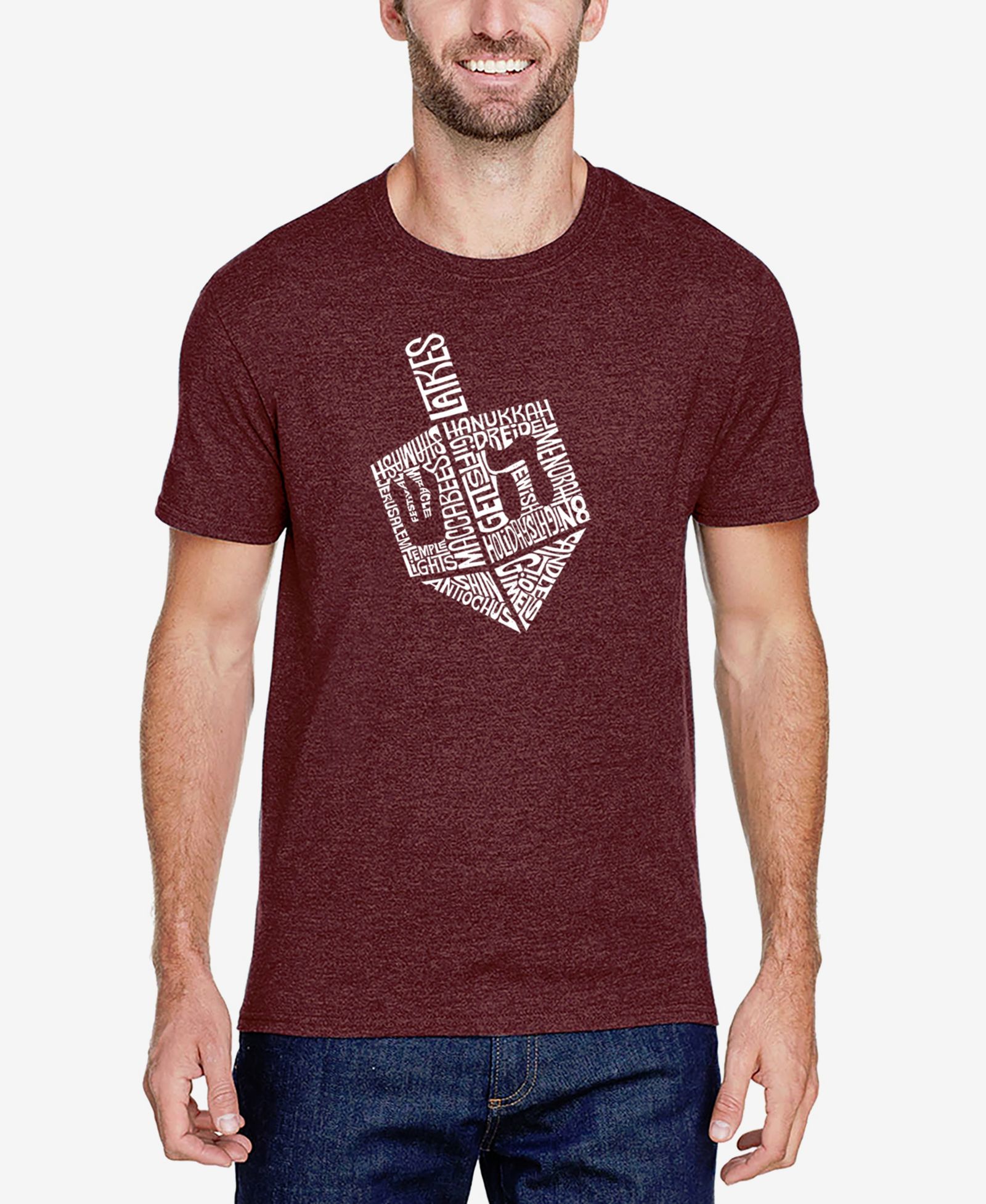 Мужская футболка LA Pop Art Cotton/Poly Blend Word Art - Hanukkah Dreidel