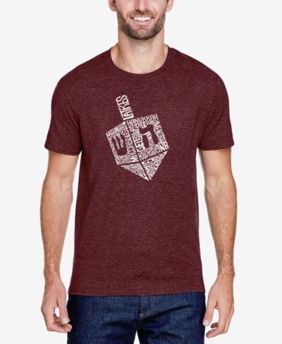 LA Pop Art Men's Cotton/Poly Blend Word Art T-shirt - Hanukkah Dreidel