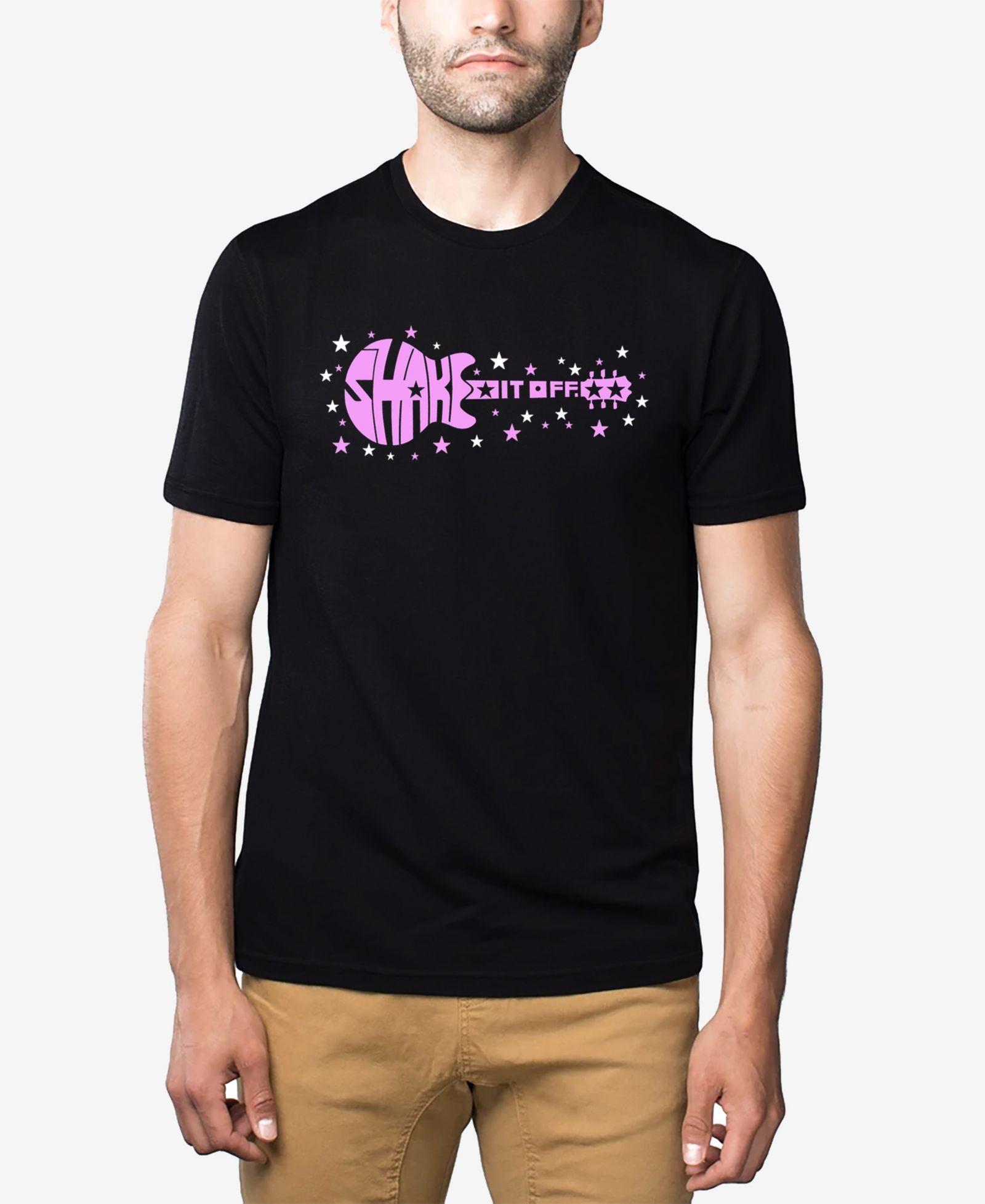 LA Pop Art Men's Cotton/Poly Blend Word Art T-Shirt - Shake It Off Guitar