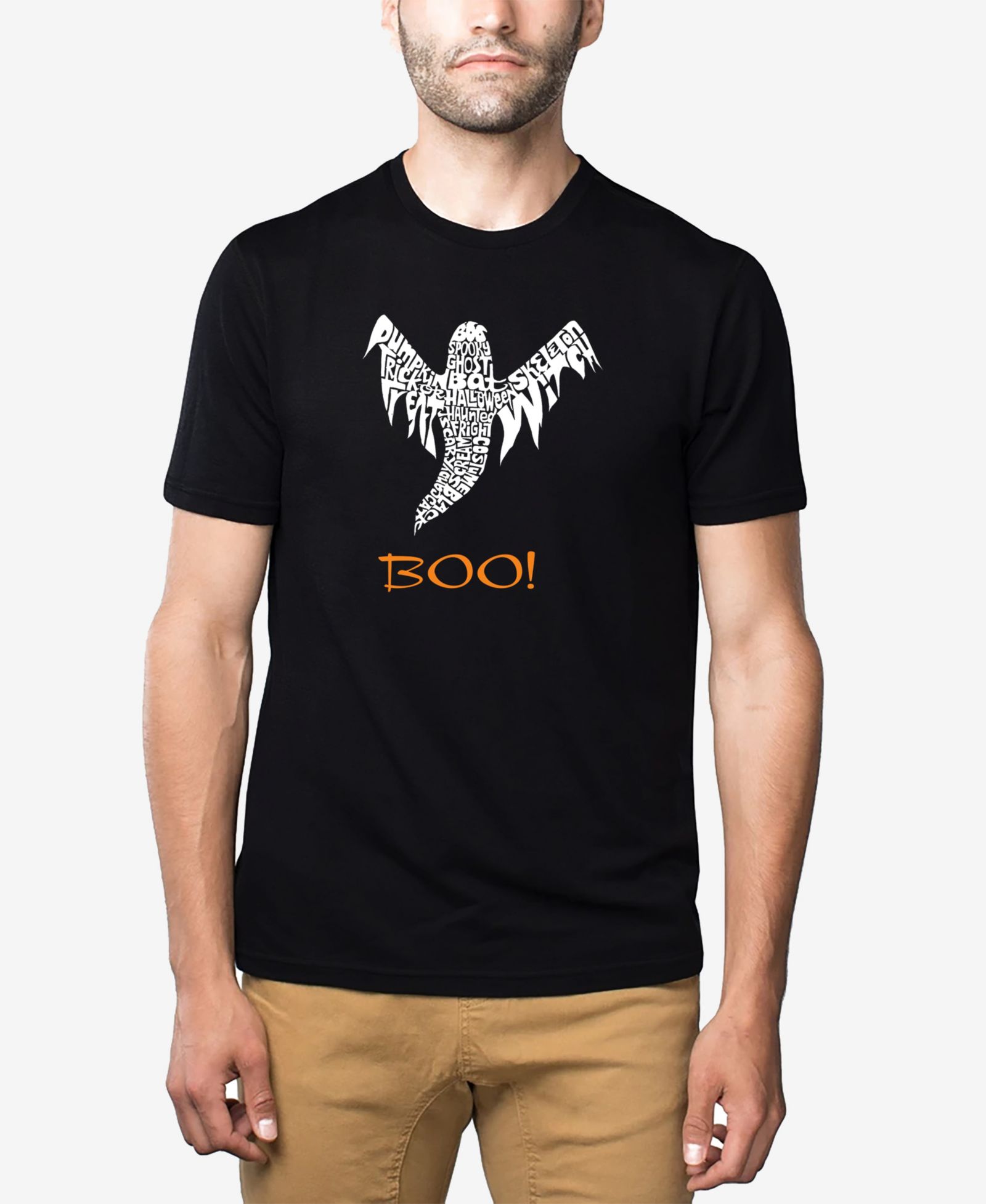 LA Pop Art Men's Cotton/Poly Blend Word Art T-shirt - Halloween Ghost Boo!