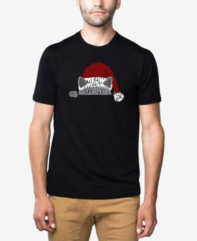 LA Pop Art Men's Cotton/Poly Blend Word Art T-shirt - Christmas Cat