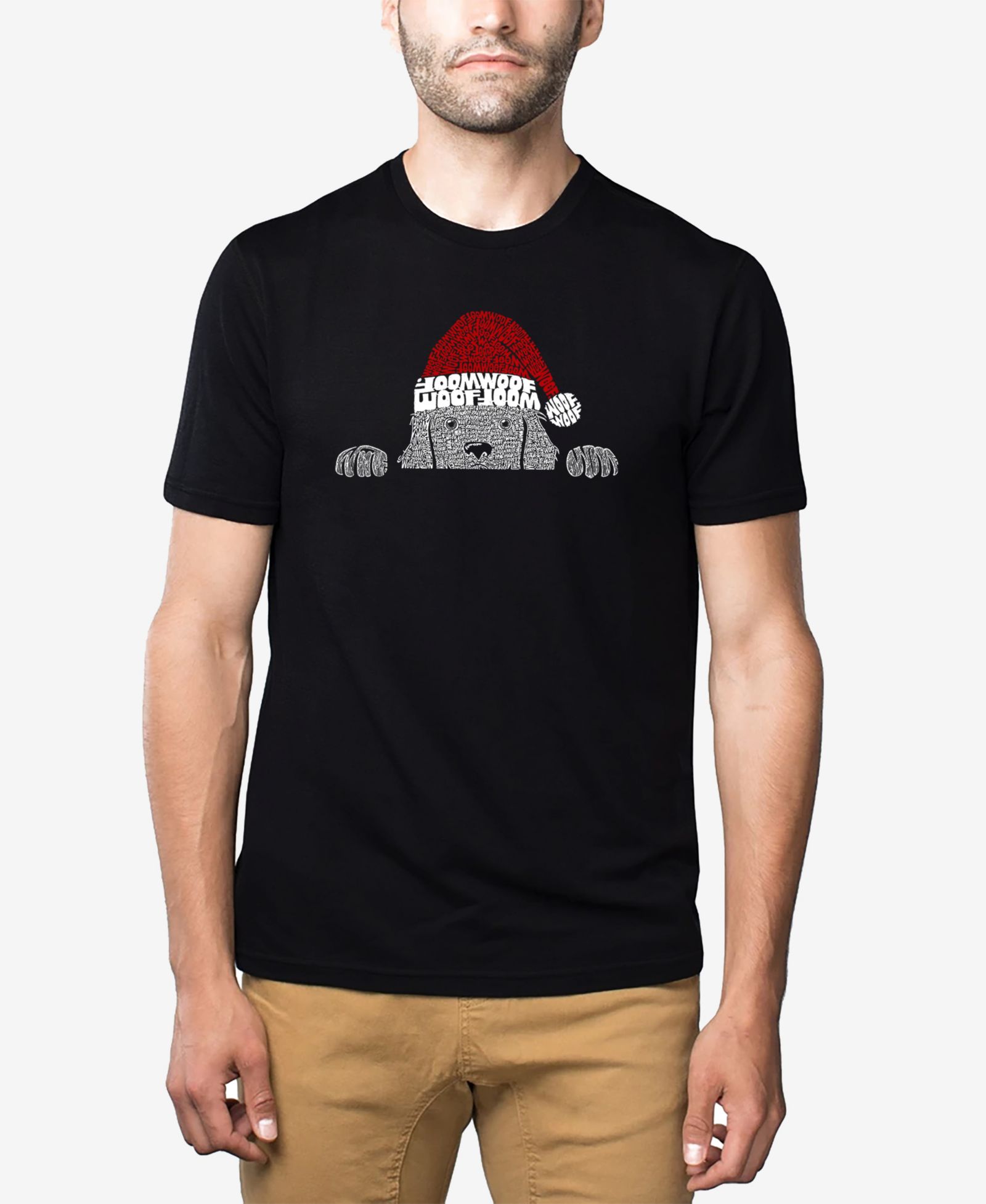 LA Pop Art Men's Cotton/Poly Blend Word Art T-shirt - Christmas Dog