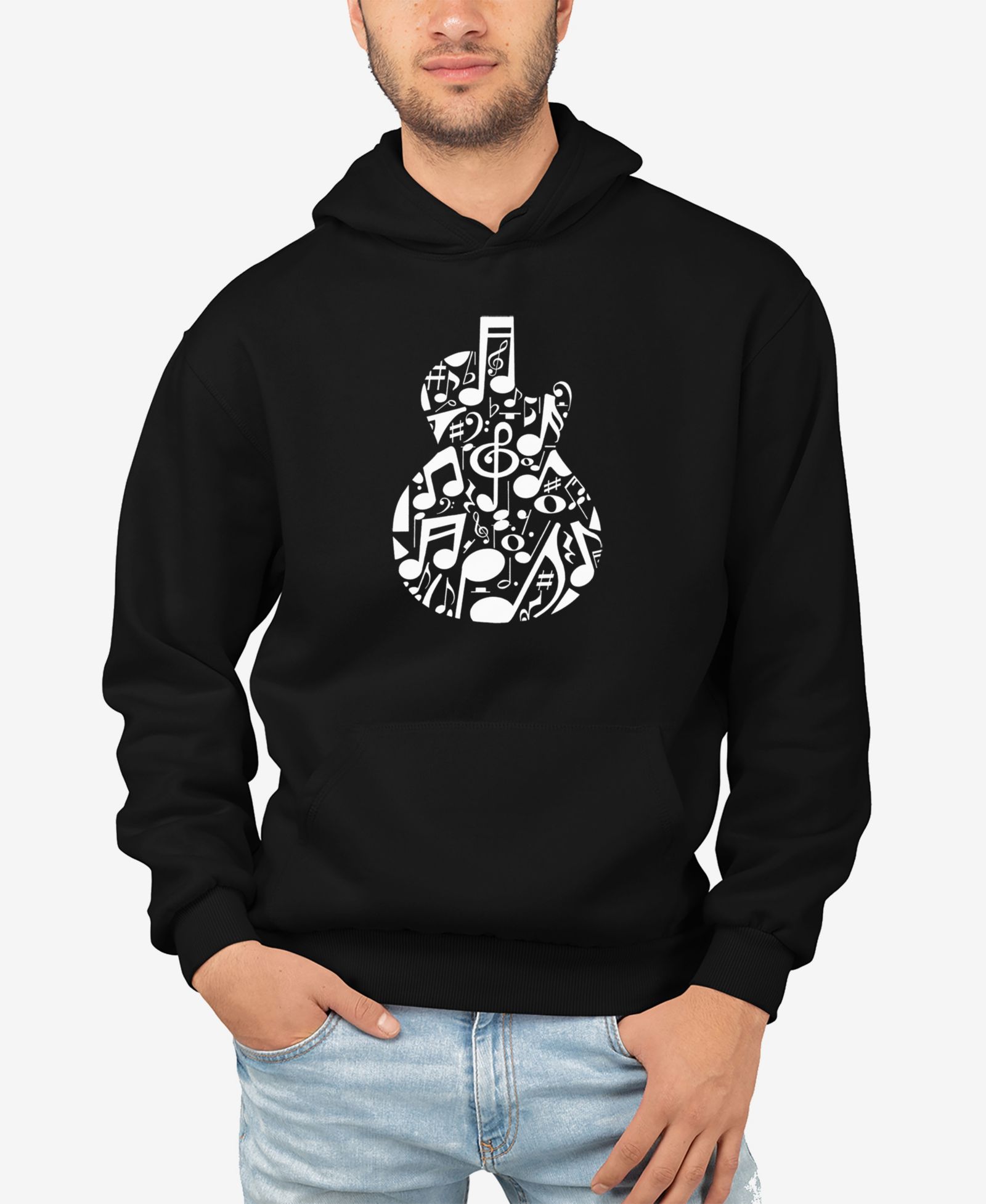 LA Pop Art Мужской Music Notes Guitar Word Art Hooded Sweatshirt
