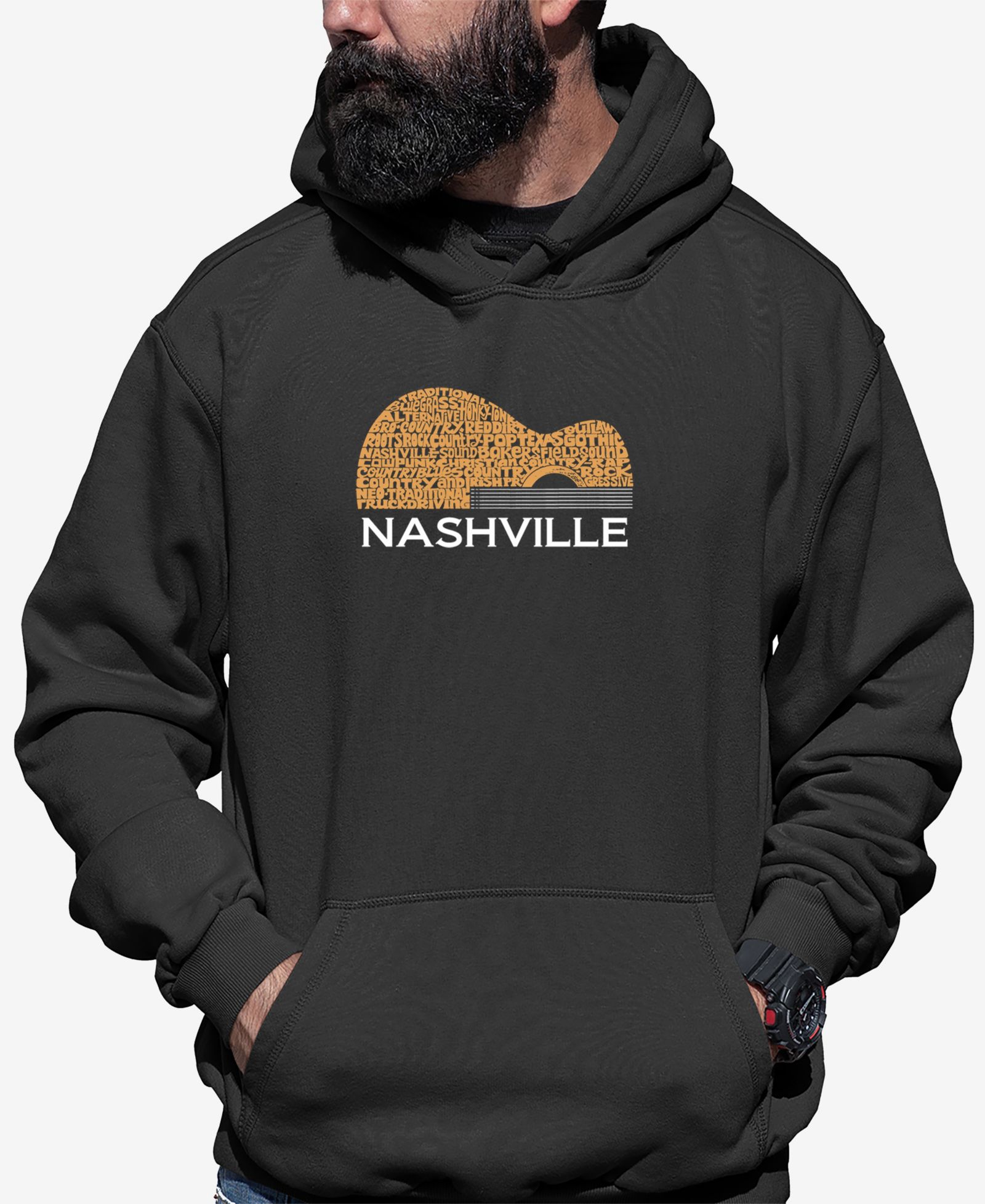 LA Pop Art Мужское худи с принтом Nashville Guitar Word Art