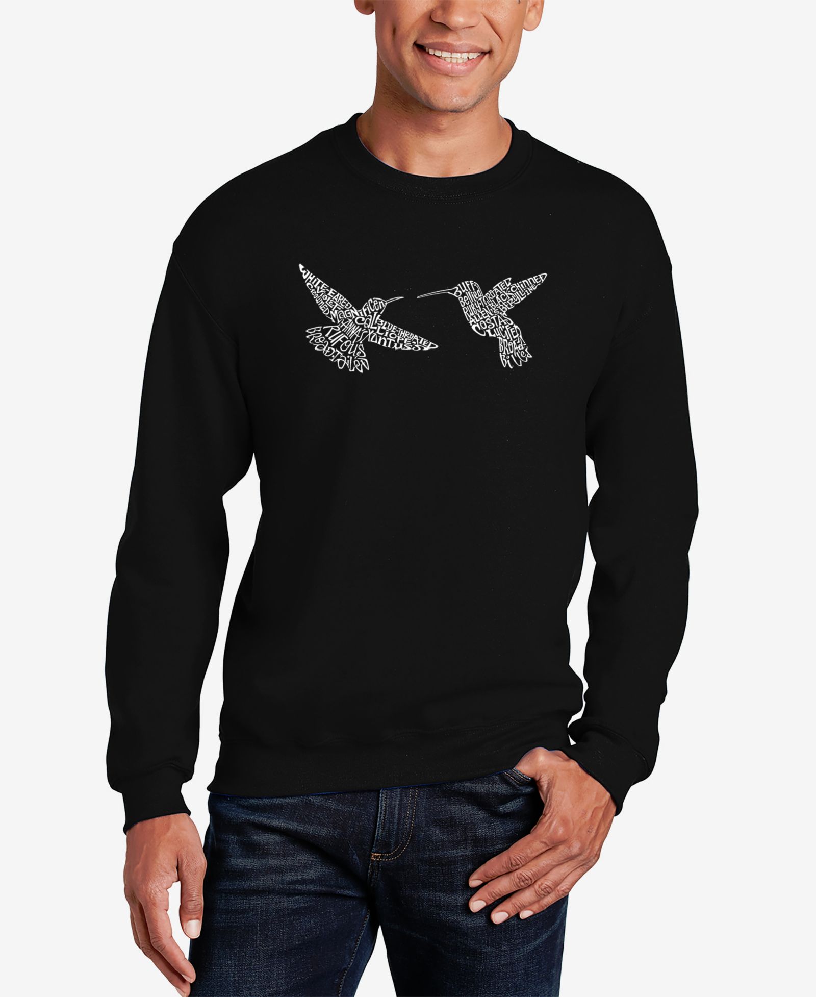 LA Pop Art Men's Hummingbirds Word Art Crewneck Sweatshirt