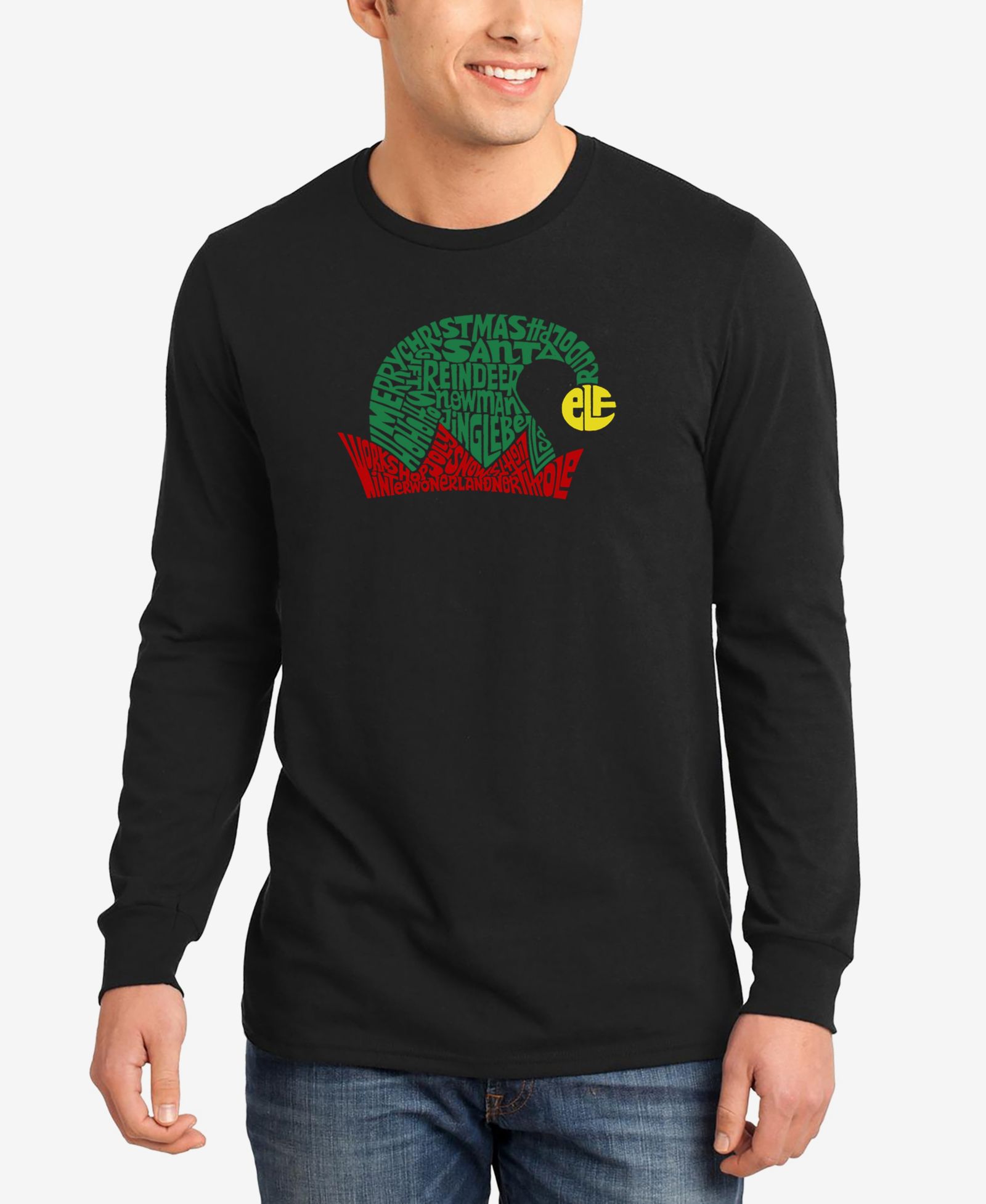 LA Pop Art Men's Christmas Elf Hat Word Art Long Sleeve T-shirt