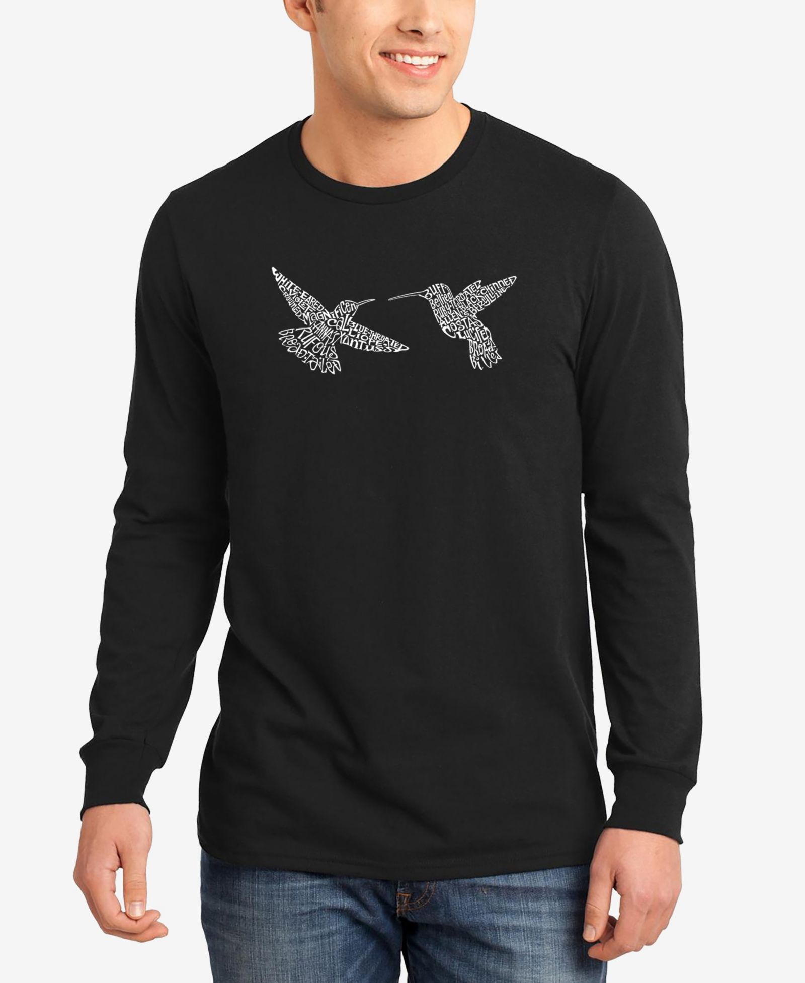 LA Pop Art Men's Hummingbirds Word Art Long Sleeve T-shirt