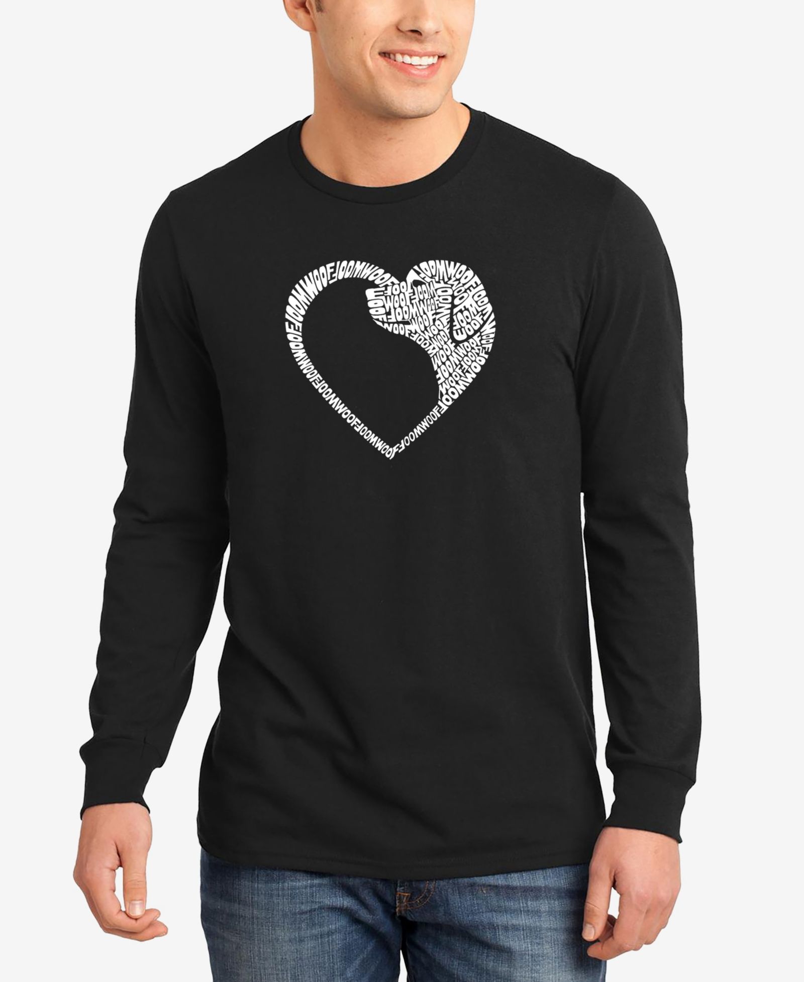 LA Pop Art Мужская футболка с длинным рукавом Dog Heart Word Art