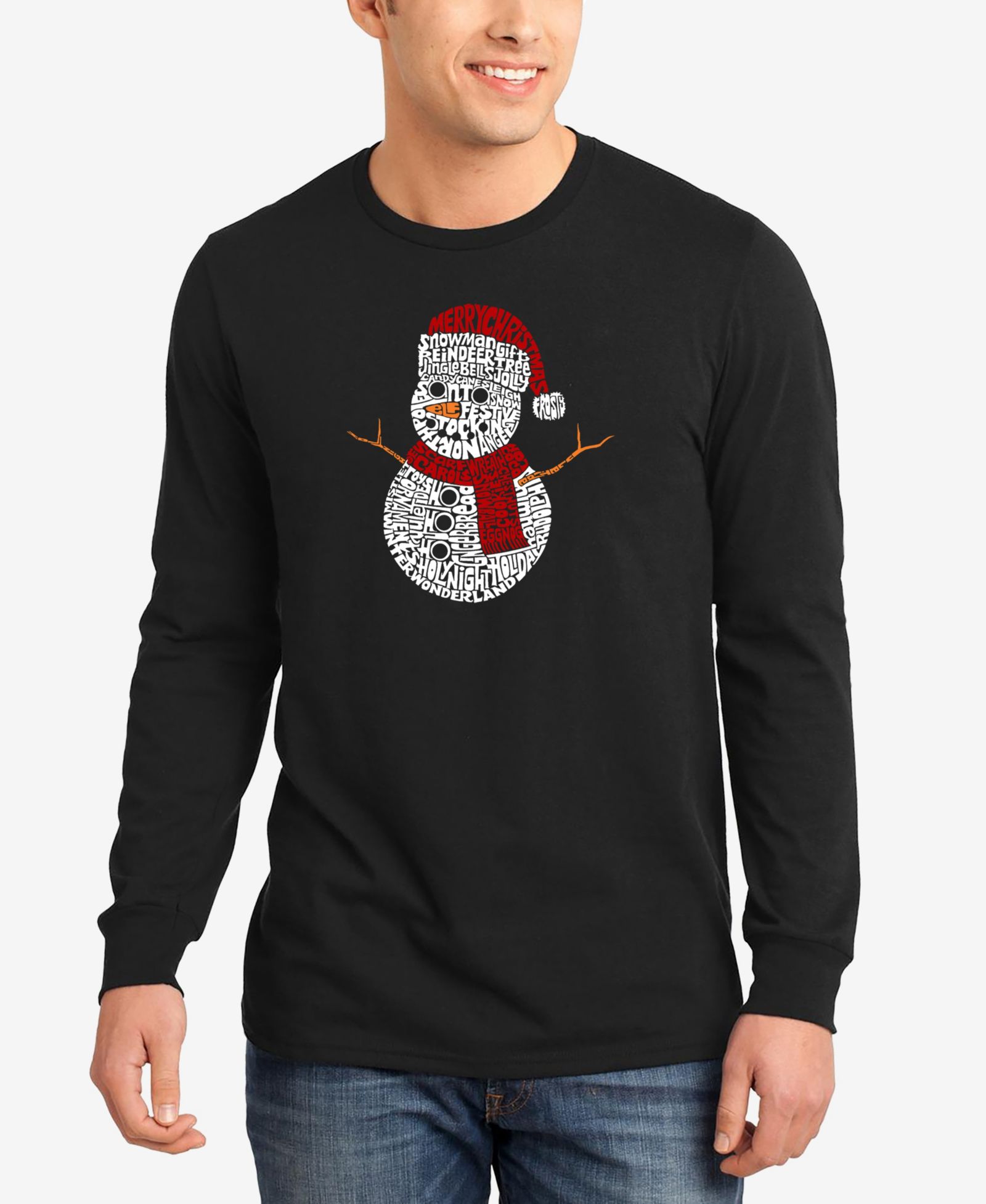 Мужская футболка LA Pop Art Christmas Snowman Word Art Long Sleeve