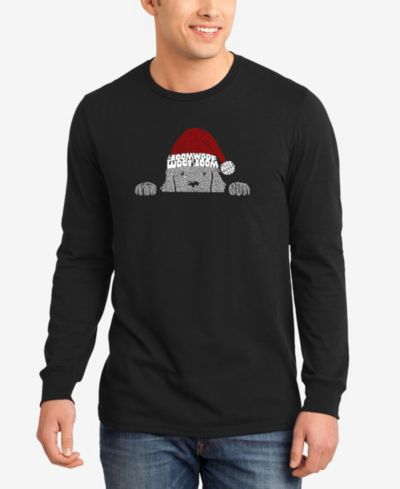 LA Pop Art Men's Christmas Peeking Dog Word Art Long Sleeve T-shirt