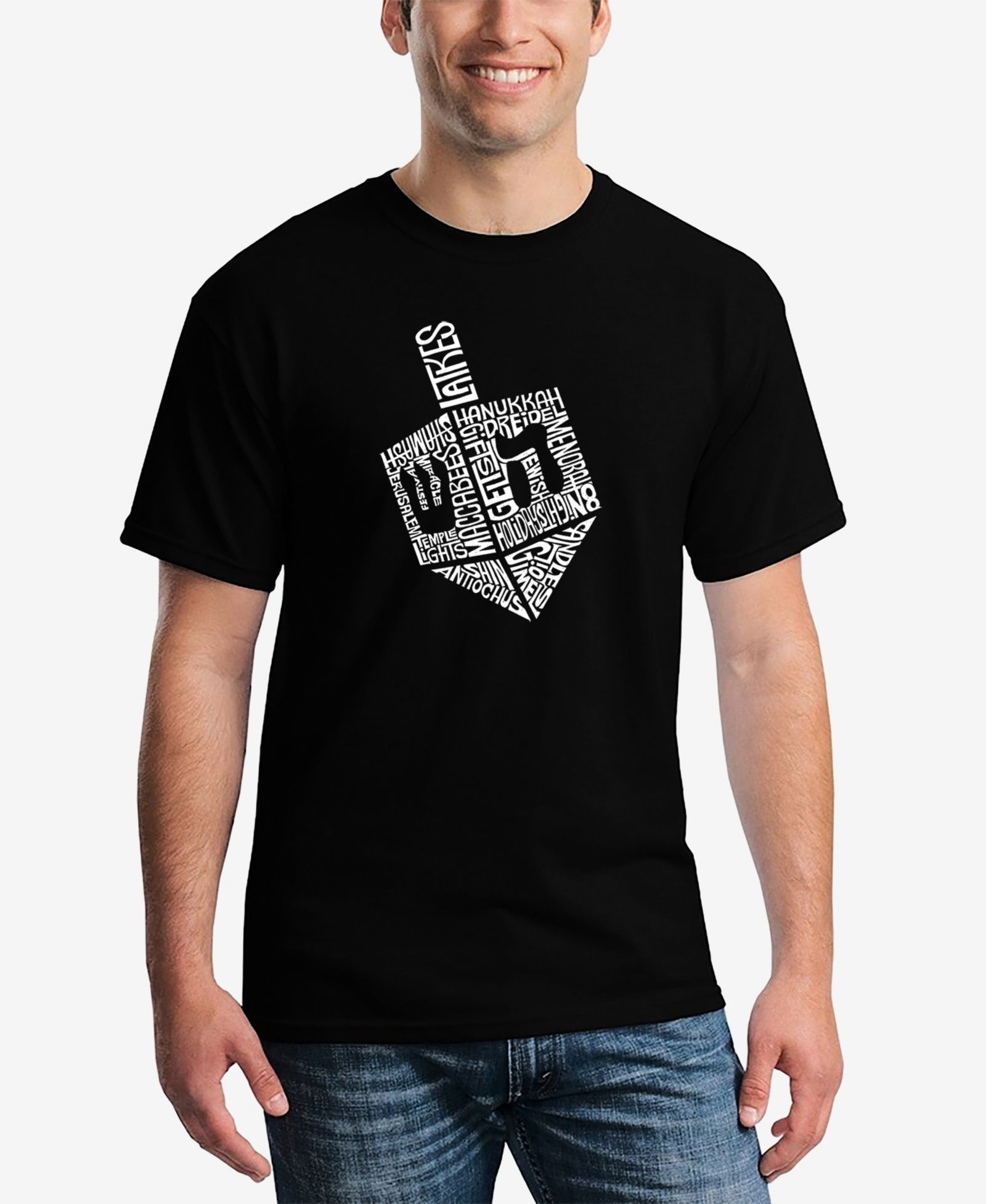LA Pop Art Men's Hanukkah Dreidel Printed Word Art T-shirt