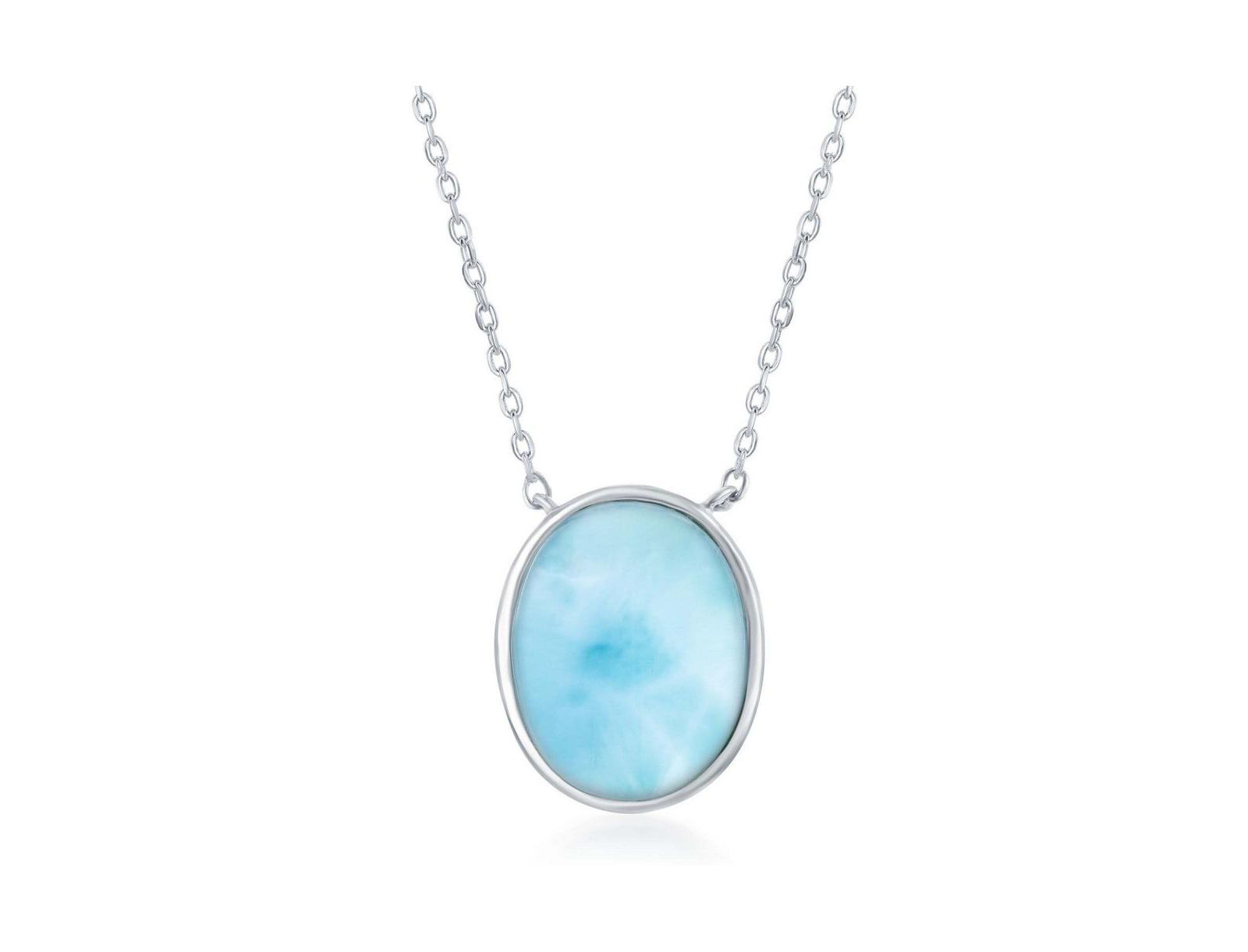 Sterling Silver Bezel Set Oval Larimar Necklace
