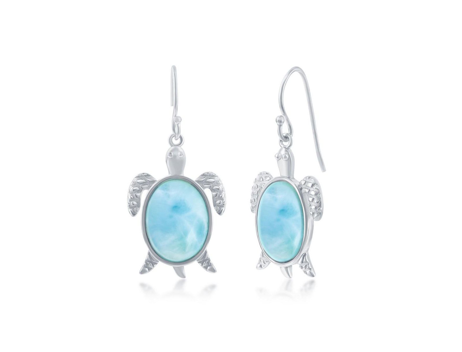 Sterling Silver Larimar Turtle Earrings