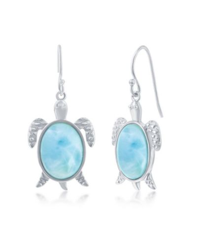 Sterling Silver Larimar Turtle Earrings