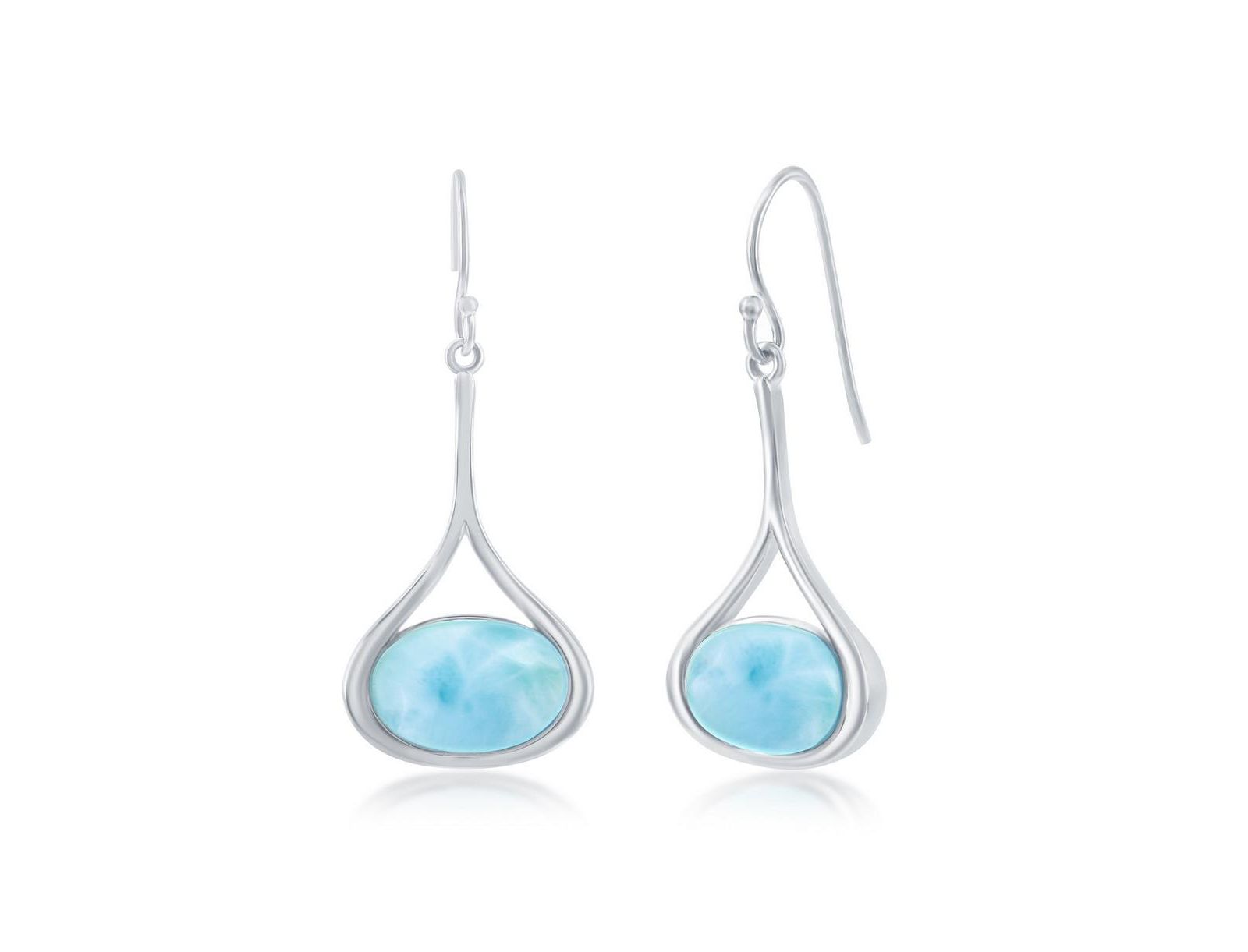 Sterling Silver Long Oval Larimar Dangling Earrings